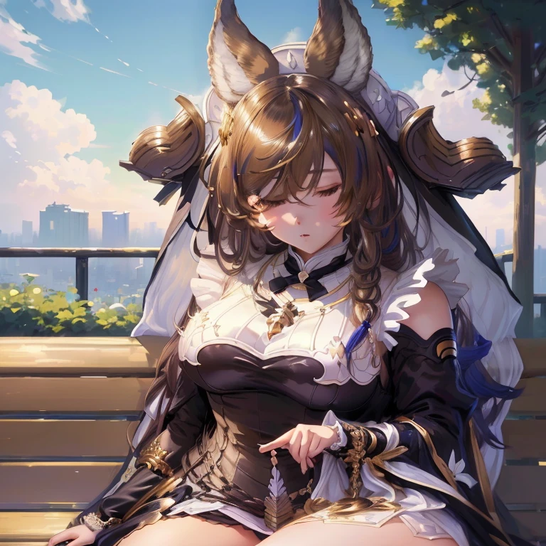 Anime girl with long hair and dress sitting on a bench, Best anime 4k konachan wallpaper, from arknights, Cute anime bride wearing a nice dress, Anime girl in maid outfit, cushart krenz key art feminine, ArtStation、Trending on pixiv, The finer details. Girl Photo, Guweiz on ArtStation Pixiv