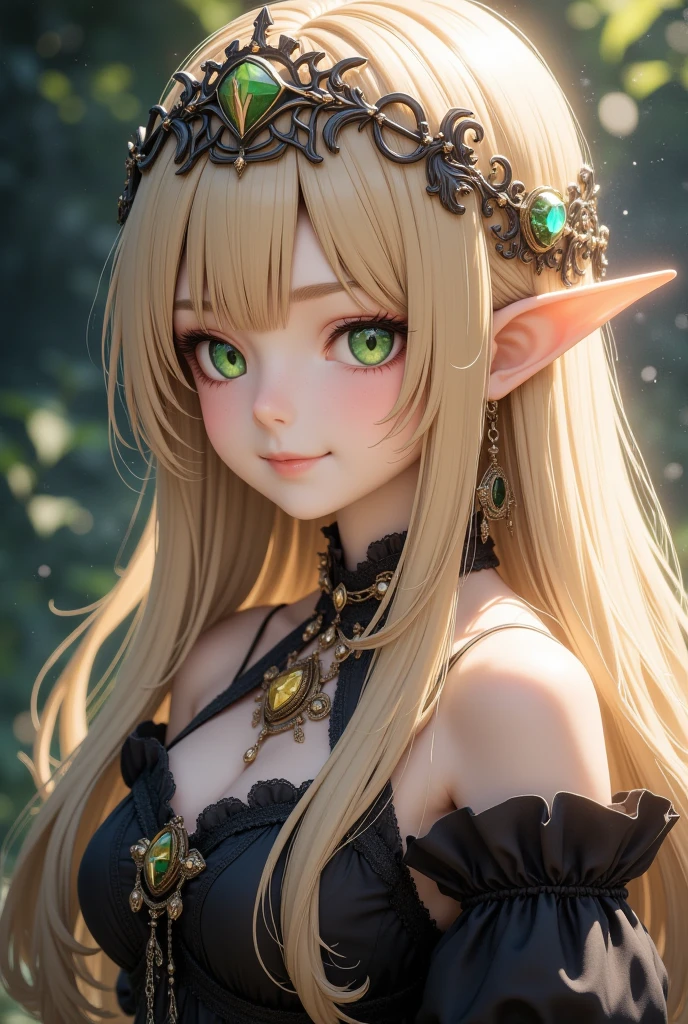 (best quality:1.0), (super fine:1.0), (16k:1.0), (incredibly absurdres:1.0), (extremely detailed:1.0), (delicate and dynamic:1.0), 
(Deedlit:1.5), (cute and beautiful pretty elf:1.0), (Blond:1.0), (Long hair:1.0), (Green eyes:1.0), (Circlet:1.0), (Lovely smile:1.0), (gothic ****ta dress:1.0), 