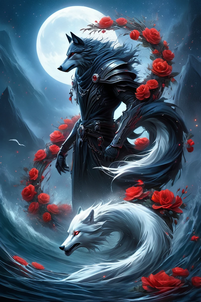 concept art (dc wilderness wolf:1.2),wild power,villain,Horror-themed Reaper from Overwatch strikes a dramatic pose in a moonlit water landscape adorned with vibrant red flowers,creating a scene that seamlessly balances elegance and mystery. The exaggerated,a huge white snake interacts around him,dynamic posture of Reaper adds a touch of theatricality to the composition. The moonlight reflects off the water's surface,casting a serene glow on the surroundings. The intricate architectural elements in the backdrop contribute to the overall aesthetic,combining elements of fantasy and reality. The vivid red flowers add a contrasting and haunting beauty to the scene,enhancing the visual impact of the character's presence. This artwork aims for a balance between the ethereal and the ominous,emphasizing Reaper's enigmatic persona in the moonlit setting.,
bleach,masterpiece,best quality,8k,HDR,. Eerie,unsettling,dark,spooky,suspenseful,grim,highly detailed,ral-blackhole,a mysterious vortex, . digital artwork, illustrative, painterly, matte painting, highly detailed