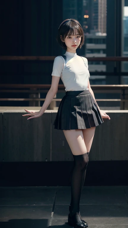 (Clothing:2.0, uniform:2.0, Checked mini skirt:1.8, Knee-high socks:1.5, :1.5), (Wet:1.5), ((Grin:1.2, Bobcut:1.2, slender:1.5, Small Ass:1.5)), ((Japanese, 1 girl, 1, 7 heads, Ideal physique, Black Hair, With bangs, Small breasts, Erect nipples, slender, Small Ass, Beautiful legs, Thin legs)), Surrealism, Cinematic Lighting, Written boundary depth, debtirst Person View,  debt/1.8, 135mm, Ticker, masterpiece, Curation, ((Anatomically correct:1.3)), Textured skin, Super detailed, high detail, High image quality, Awards, Best Quality, High resolution, 8k