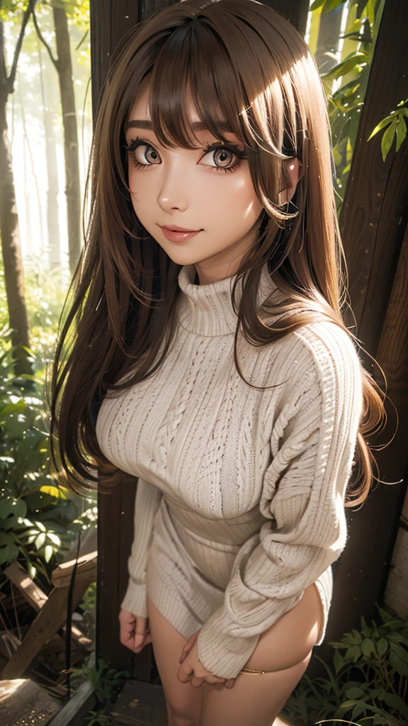 (masterpiece:1.2, Highest quality), (Realistic, photoRealistic:1.4), Beautiful illustrations, (Natural Side Lighting, Cinema Lighting), Browsing Caution,
View your viewers, Cowboy Shot, View from below:0.6, 1 girl, Japanese, high school girl, Perfect Face, cute and symmetrical face, Glowing Skin,
(Mid-length hair:0.7, Straight Hair:1.2, Light brown hair), Pin your bangs back, Brown eyes, Long eyelashes, (Large Breasts:1.2, Captivating thighs),
Beautiful Hair, Beautiful Face, Beautiful attention to detail, Beautiful clavicle, Beautiful body, Beautiful breasts, Beautiful thighs, Beautiful feet, Beautiful fingers,
((Detailed cloth texture, short sleeves cute low umber color plain pattern blouse, Grey knit)),
(Beautiful views), morning, garden, Spread your legs, (cute, Cute smile, Upward glance), (Pornographic images:1.2)