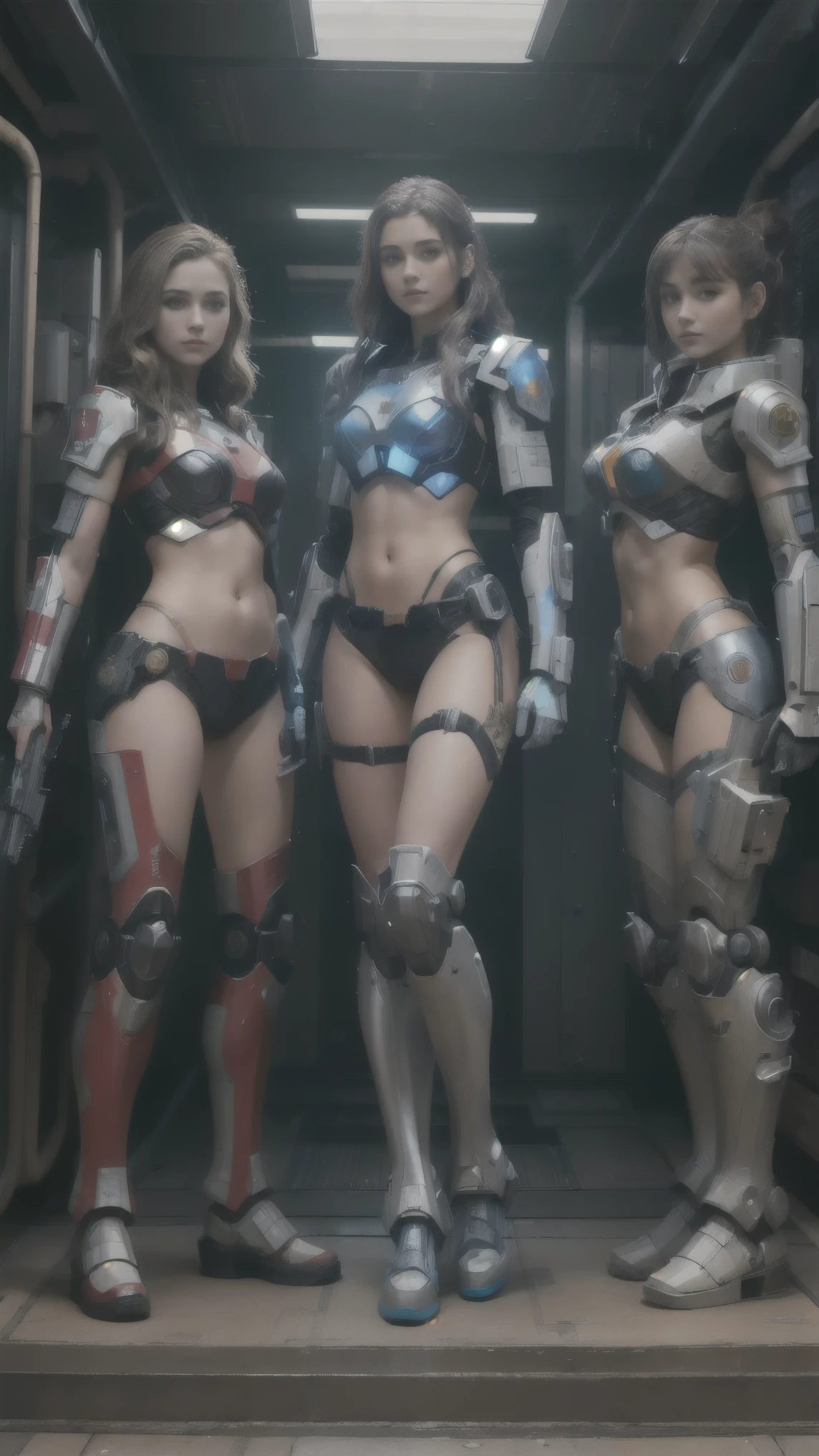 Topless borg queen standing over many star trek crew members