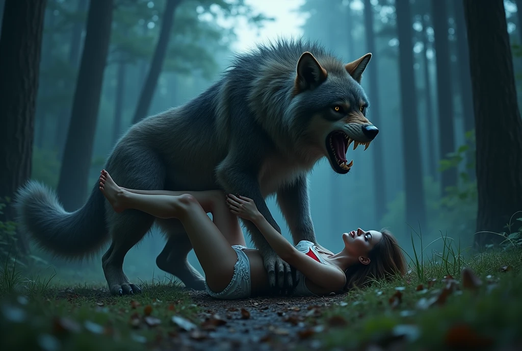 ((duo, male wolf/female human)), (Masterpiece,best quality), missionary sex, perfect anatomy, by chunie, by taran fiddler, romantic, male laying on top of female