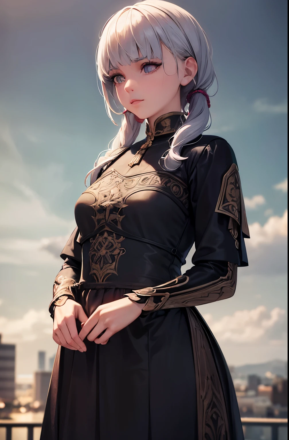 a young girl, beautiful detailed eyes, beautiful detailed lips, extremely detailed face and features, long eyelashes, wearing a dress and pants, pantalones y vestido, having faced and overcome death, cinematic lighting, warm color tones, dramatic, highly detailed, photorealistic, masterpiece, 8k