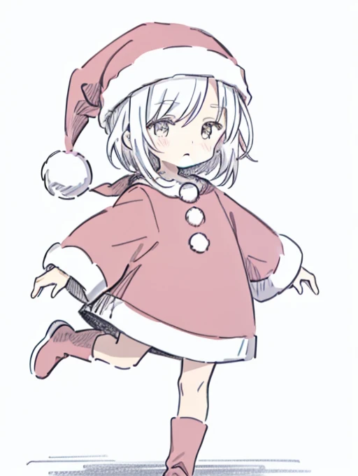 Chibi Character、Full Body Espian、Cute Santa Claus１people、「！」、White background、Monochrome、Line art