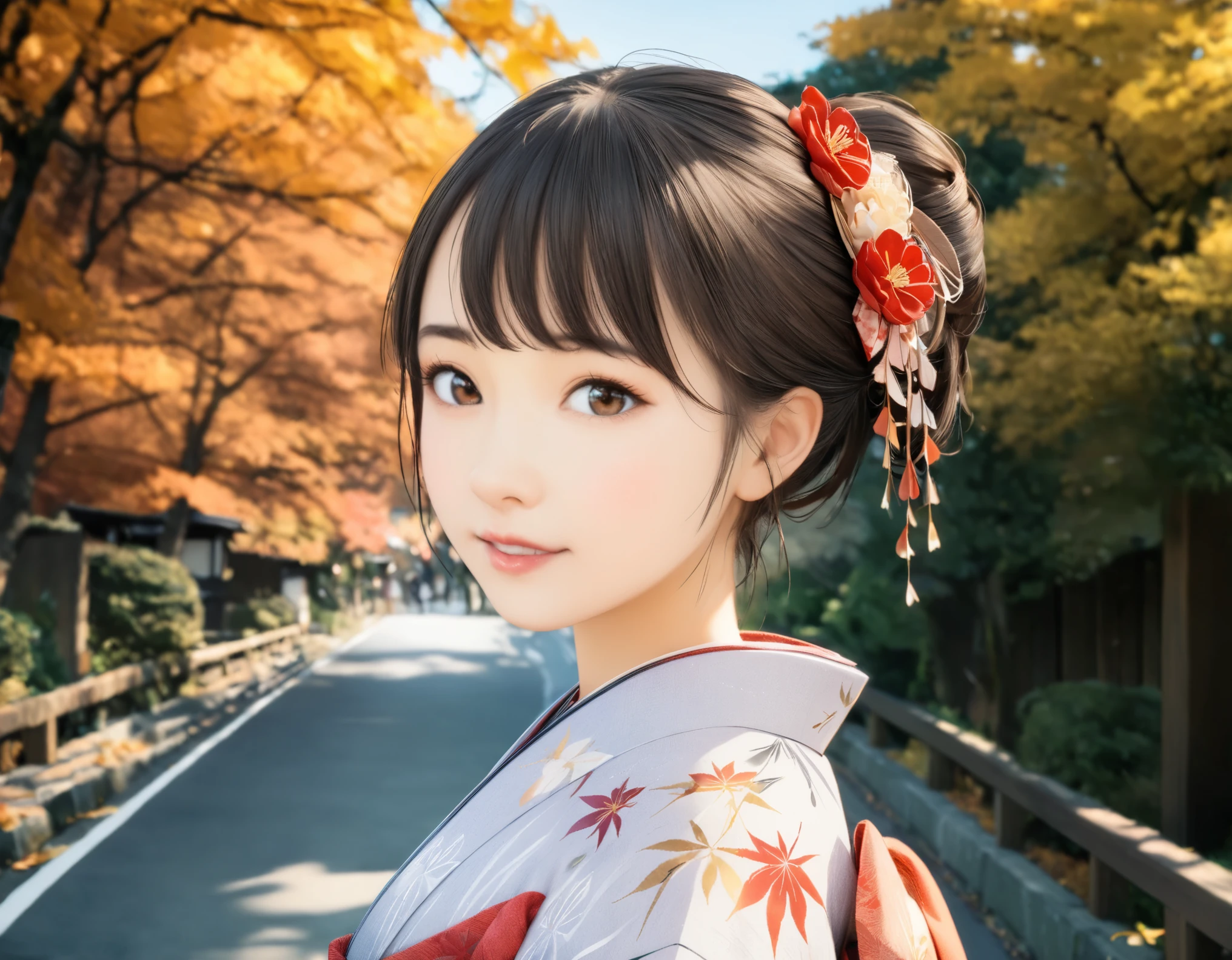 (best quality, 8k, high resolution:1.2), 1girl, Kyoto, kimono, autumn