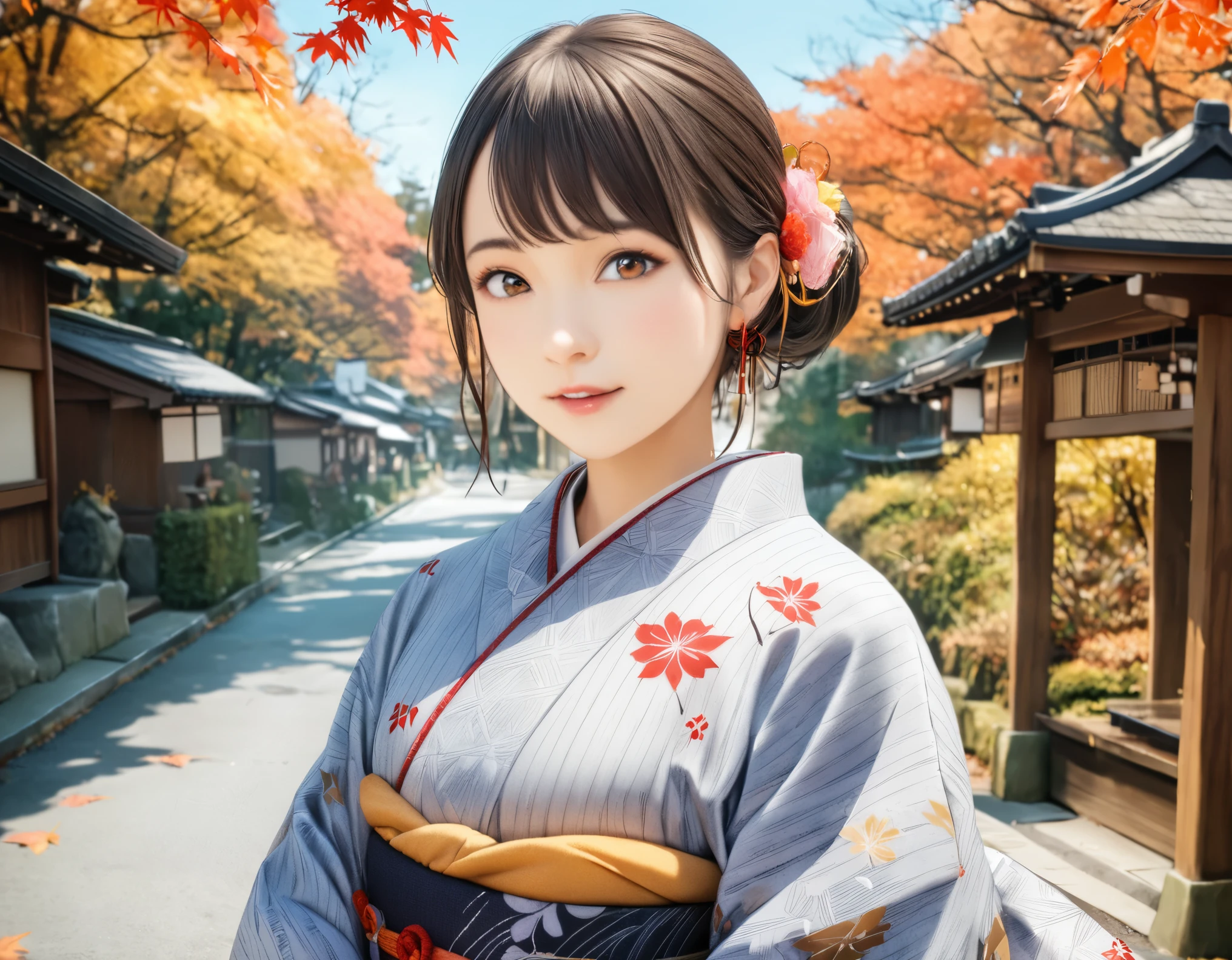 (best quality, 8k, high resolution:1.2), 1girl, Kyoto, kimono, autumn