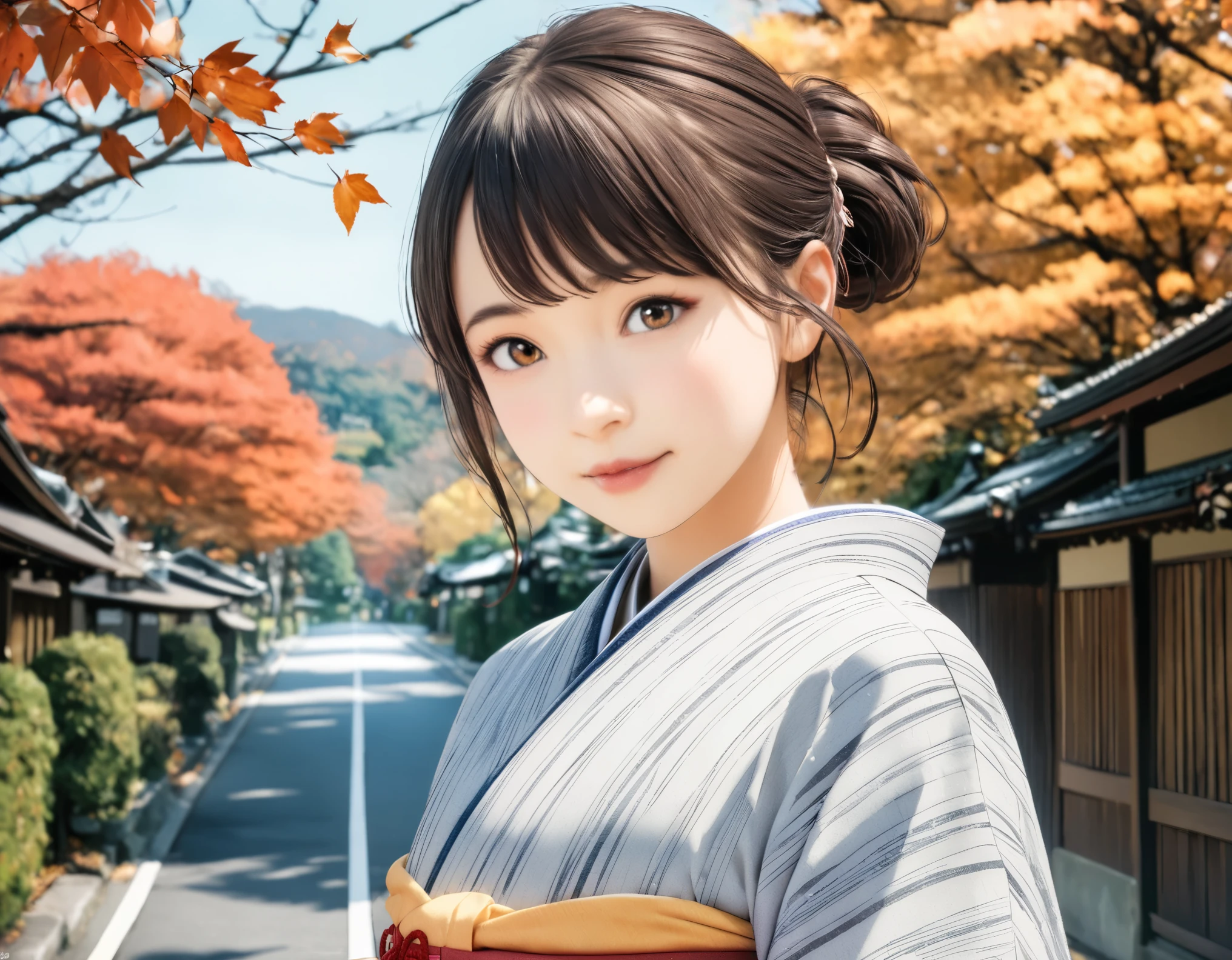 (best quality, 8k, high resolution:1.2), 1girl, Kyoto, kimono, autumn