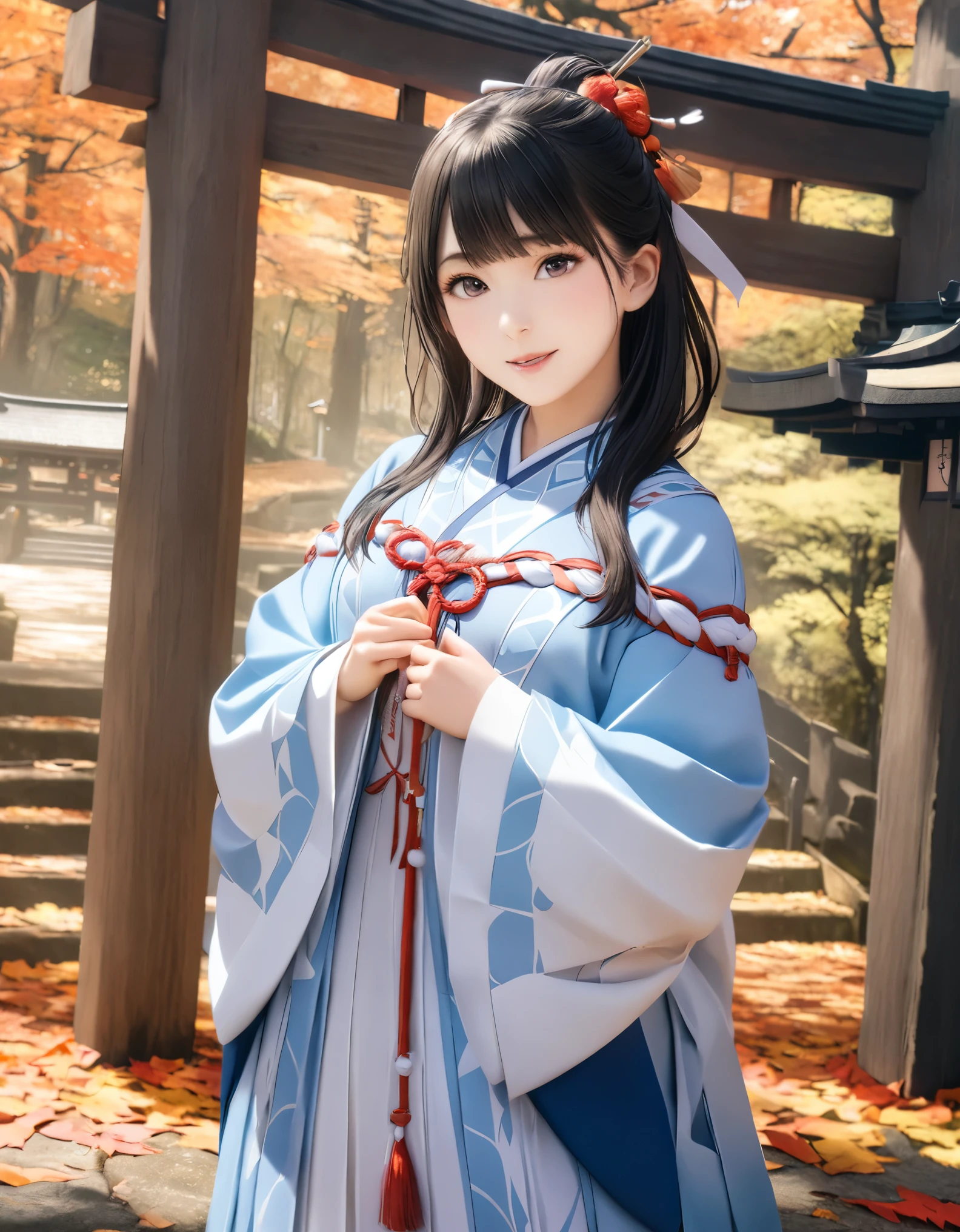 (Best Quality, 8k, High resolution:1.2), One girl, Ise Shrine, Shrine maiden, autumn