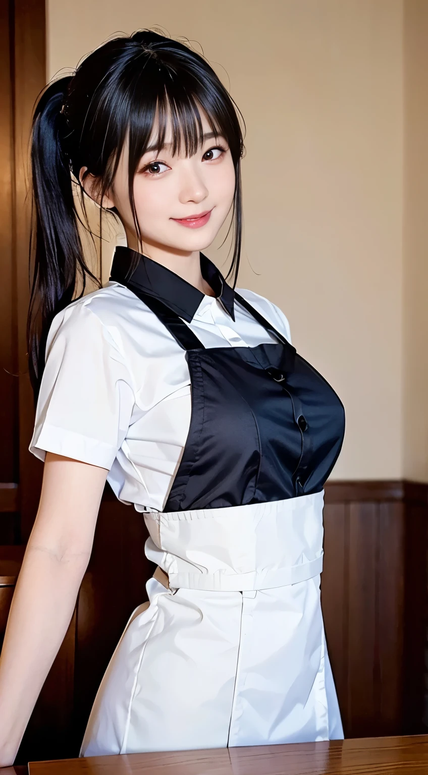  girl with black hair and a white shirt and black pants,  moe artstyle, marin kitagawa fanart, from girls frontline, girl, thicc, cooking, female protagonist , anya from spy x family, in an anime style, high quality fanart, maid outfit, full body portrait of a short!, gapmoe yandere