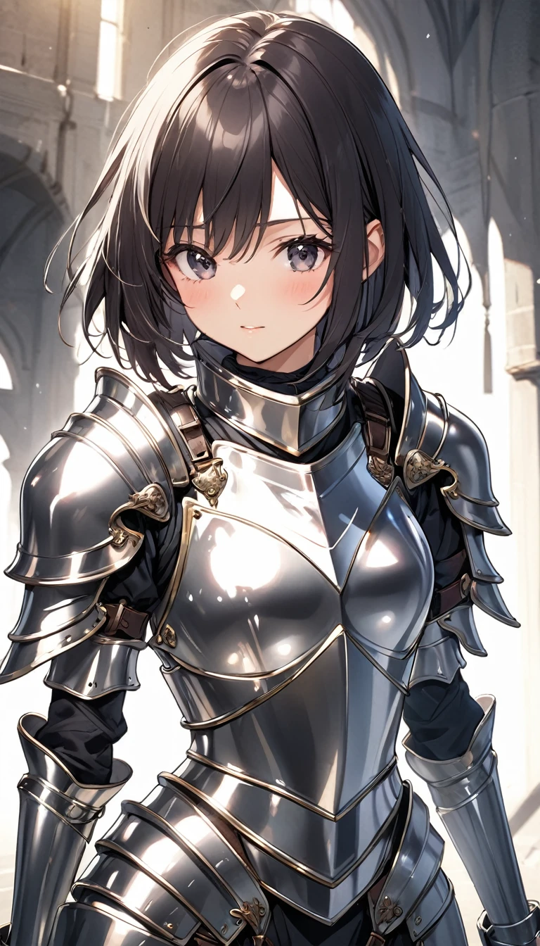 A female knight in shiny metal armor - SeaArt AI