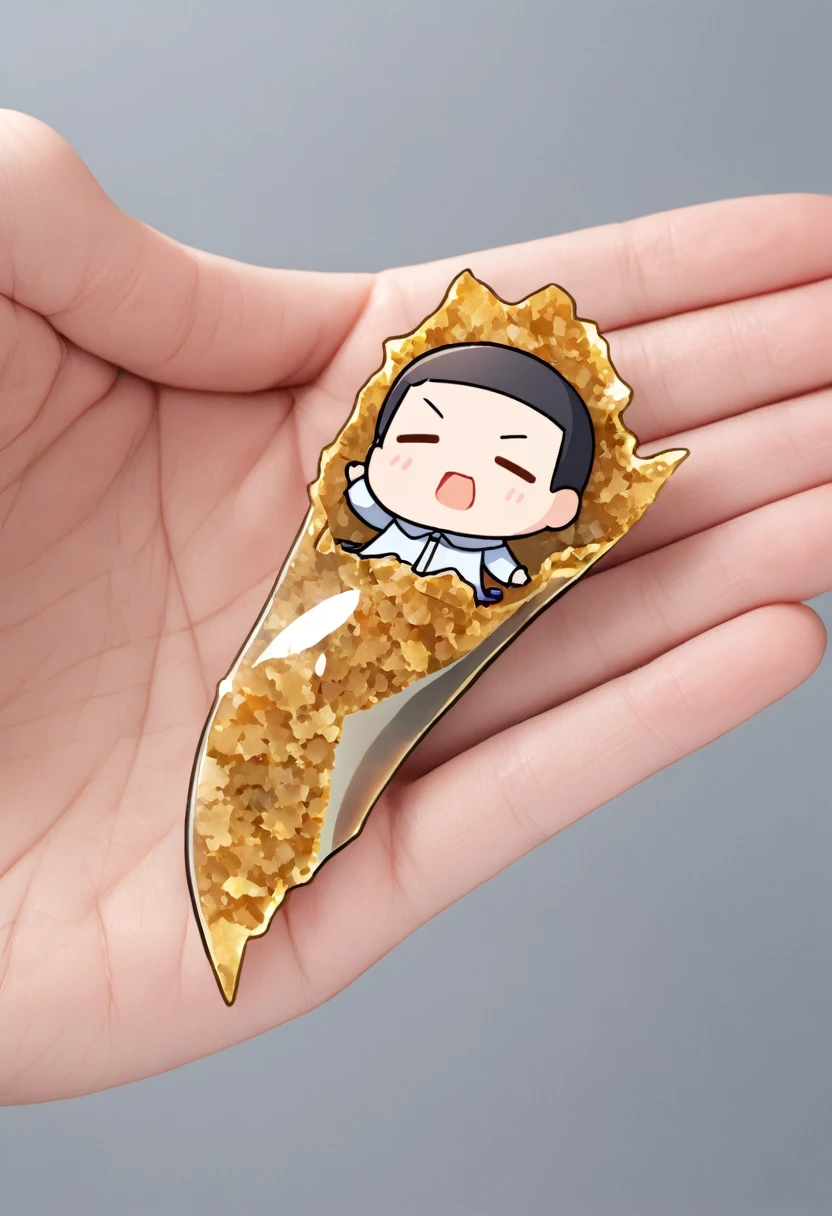 A man flying in the sky on a dried bonito flake,Chibi