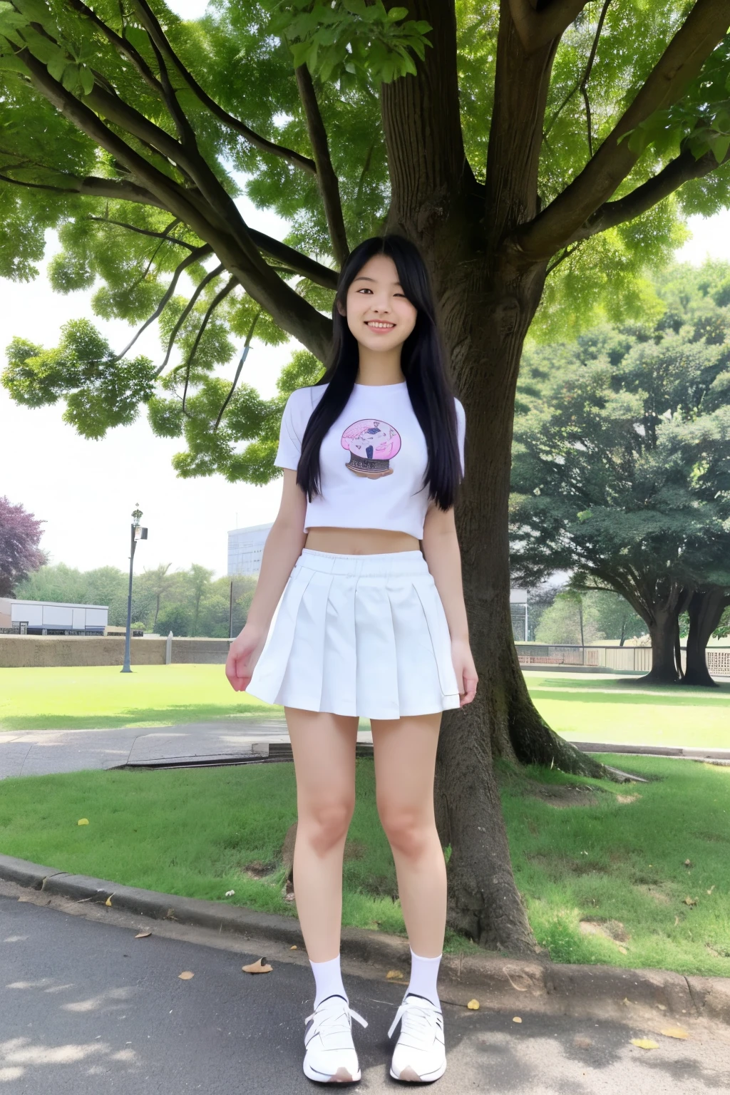 8k,Japanese,10 years old,Innocent face,Teenage Girl,cute,mini skirt,Casual wear,Sitting,Black Hair,garden,Hair Clip、Light clothing、soaked、Cheerleader、cute、High exposure、Spreading her legs wide、See-through fashionable clothes、Show pants、Knee-high socks、Absolute area、camisole、Baggy tank top