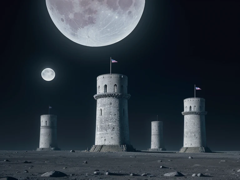 Three Grey Tower at moon surface　