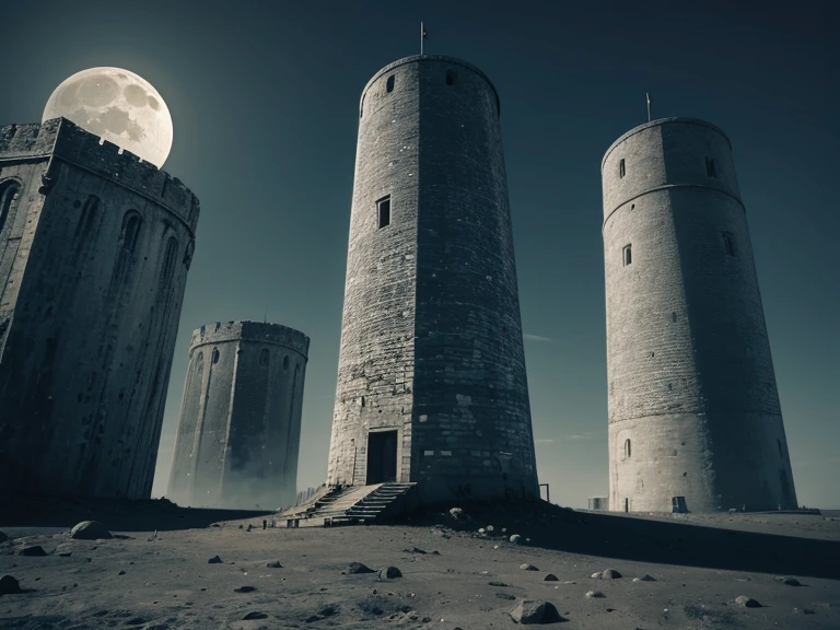 Four Grey Tower at moon surface　