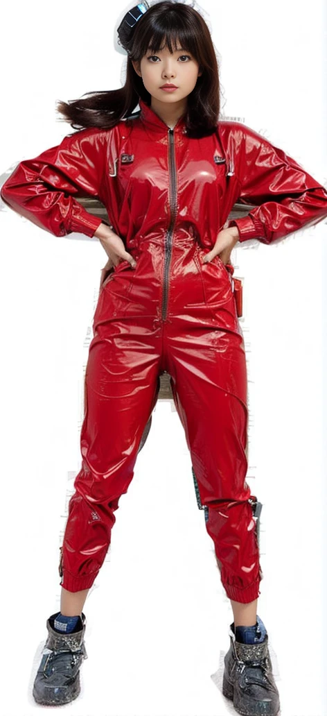 1 girl, red tracksuit, butt