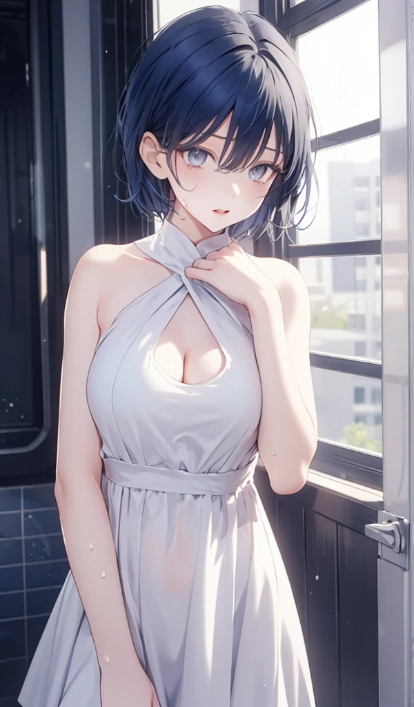 {{{beautiful}}}, amazing, (best quality:1.5), (masterpiece:1.5), extremely delicate and beautiful, intricate details, finely detailed, extremely detailed, beautifully detailed, ultra-detailed, (hyperdetailed:1.5), high resolution, (illustration), watercolor pencil, Clear line drawing, (ufotable style:1.1), ufotable screen cap, anime coloring, anime screencap, (latest picture), backlighting, dynamic angle, glow, depth of field, {{{body satisfaction}}}, (body with a good balance of style:1.5), (slender figure:1.5), perfect body, perfect hands, perfect feet, (two arms:1.3), (two legs:1.5), (five fingers each:1.3), (perfect joint:1.3), perfect joint movement, beautiful detailed eyes, (detailed eyes:1.5), finely detailed eyes, perfect anatomy, full dissection, perfect composition, correct limbs, balance and coordination in all things, realistic:0.5, precise fingers and hands, (finely drawn hair:1.5), {{{shy girl}}}, (black hair:1.3), (medium short hair:1.3), (straight hair:1.3), bangs, (blue eyes:1.3), (medium breasts:1.3), (small-sized buttocks:1.3), {{{Bathroom}}}, (Pure white resin panel walls:1.3), bathtub, shower nozzle, (steam:1.3), wet hair, wet clothing, wet body, {{{bath towel}}}, (naked towel:1.5), (bath towels wrapped around the body:1.2), {{{blush}}}, shy, (sweat:1.5), (teary eyes:1.7), (ecstasy:1.5), gasping face, (ecstasy face), (white liquid drips between her legs and down her thighs:1.5), {{{masturbation}}}, female masturbation, masturbating, fingering, (solo:1.5), self-love, self fondle, 1girl, clothed, (standing:1.5), (forward-bent posture1.3), lean forward,