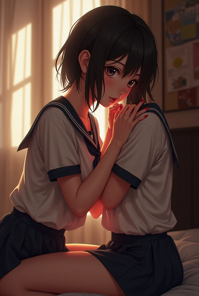 Two -yeld schuddling each other in bed, kissing, making out passionately, lips touching, hugging tight, kissing, passionate, erotic