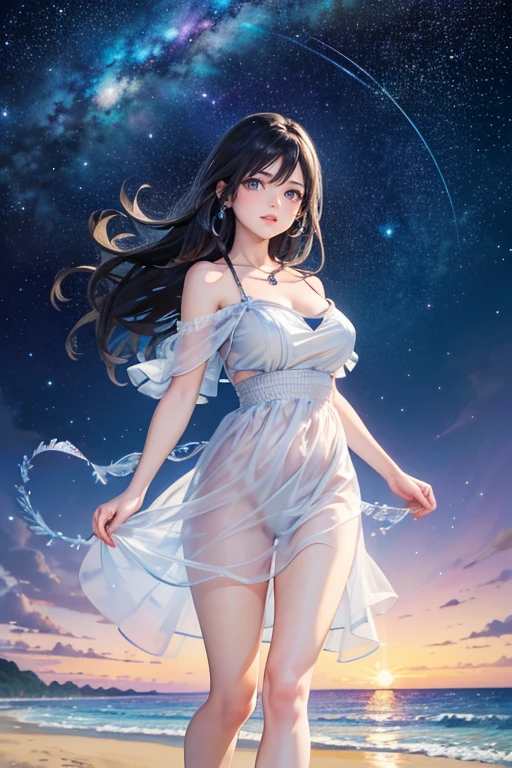 Beautiful images、universe、Fantasy、Start shooting or swarm、age Girl、black eye、Hair length、Starry Sky、Japanese、high school girl、Completely naked