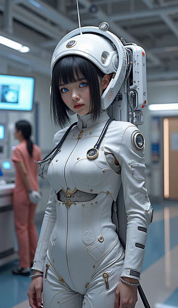 score_9, score_8_up, score_7_up, BREAK,
a woman in a futuristic suit posing for a picture, inspired by Marek Okon, wlop and krenz cushart, an alien robot naughty nurse, gits anime, white biomechanical details, perfect android girl family, ps5 cinematic screen capture, beautiful android woman, cybersuits, ( ( robot cyborgs ) ), modern sci-fi anime