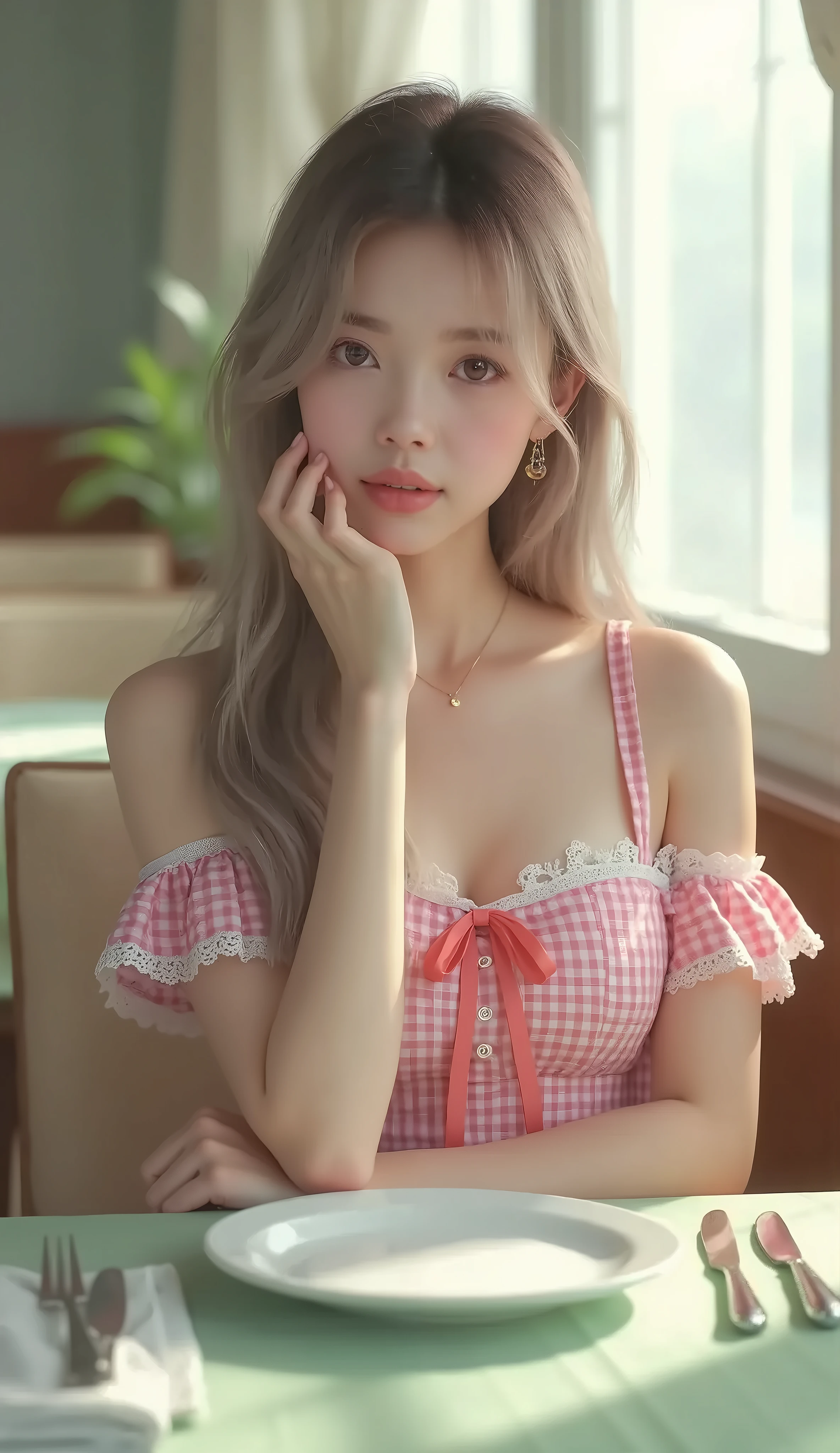 NSFW、high quality、Beauty、cute、Skinny、A Cup、Blonde、long、Summer clothes、skirt、Panty shot、Nipples、