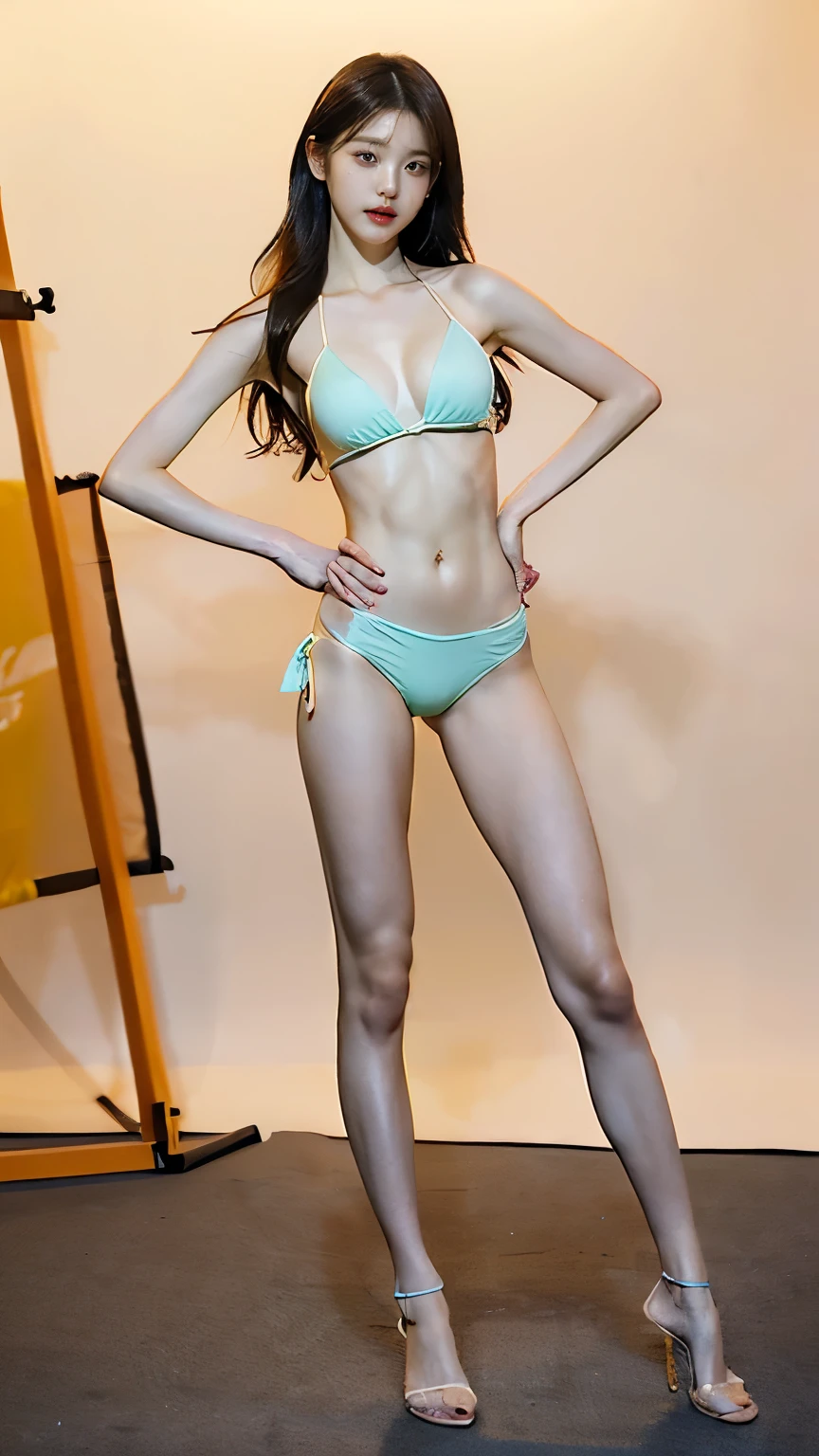 mix4, 20d, solo, long hair, underwear green, high heels, full body, look at the viewer, (8k, RAW photo, best quality, masterpiece: 1.2), (realistic, photorealistic: 1.37), professional lighting, photon mapping, radiosity, physics-based rendering,