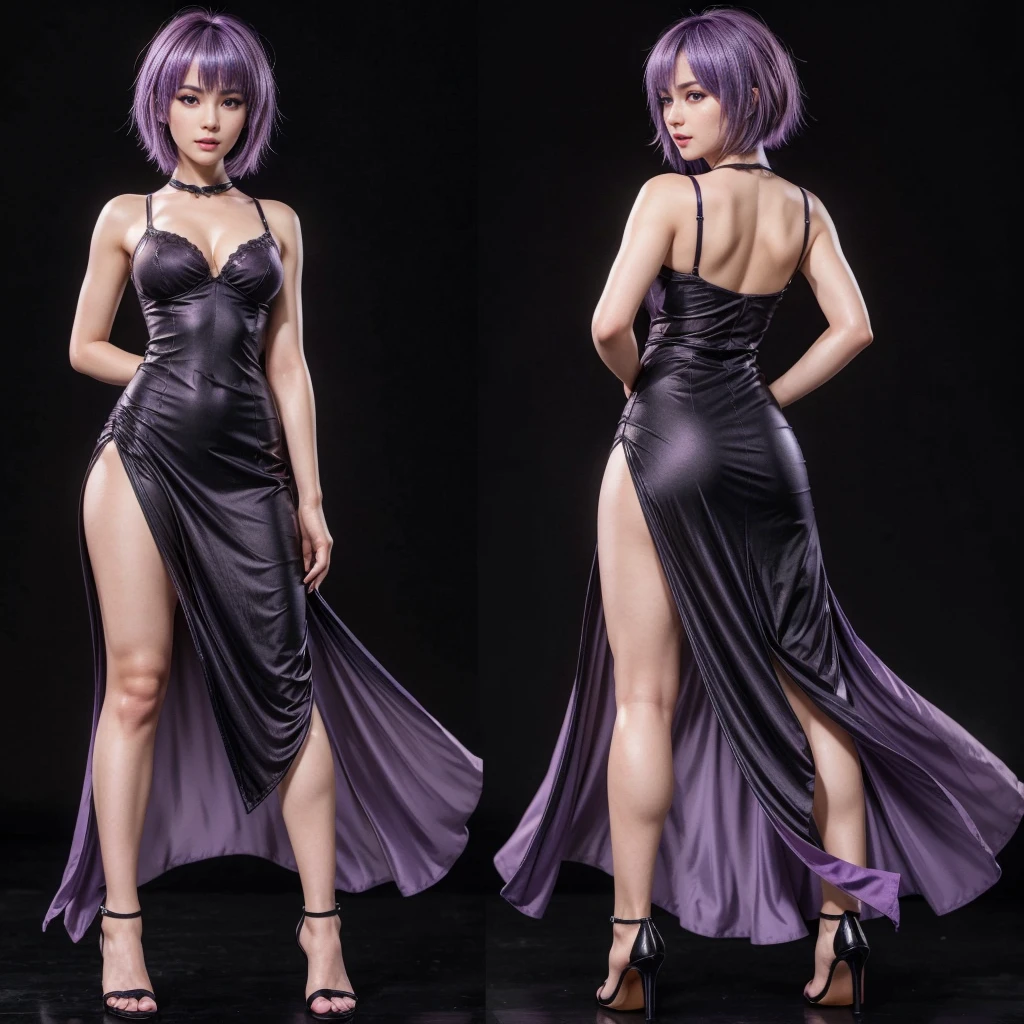 Ayane, purple hair, (best quality, ultra-detailed), (realistic:1.37), beautiful and detailed face, ultra-realistic texture, delicate face, delicate body, red lipstick, long-lasting colors. high definition, 8K. expression with a sexy look