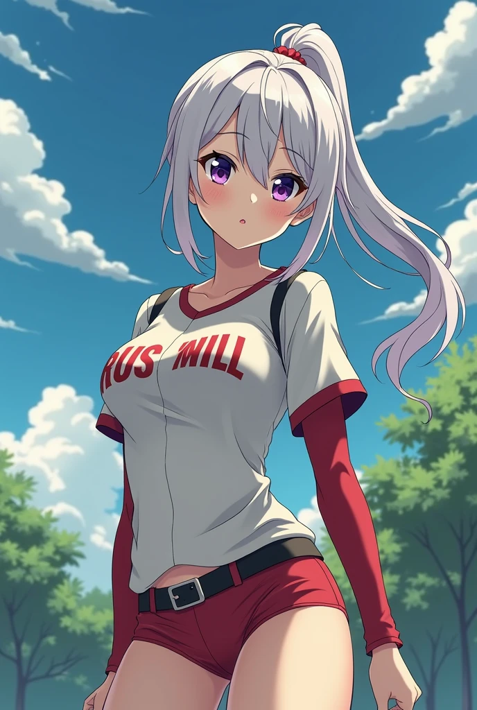 mastute piece,Best Quality,insanely detailed,8k cg,nsfw,
(shoot upper body:1.3),
(1girls:1.3),standing,looking at viewr,body in front,both arms behind back,(school-tracksuit:1.3,buruma:1.3),(bare breasts:1.1),(bare nipples:1.1),
break,
blush,shy,(ecstasy face),(trembling:1.2),break,(light white hair:1.2),
break,
perfect breasts,perfect teats,(open mouth:0.9),(large breasts:1.2),
(outdoor sports field)、