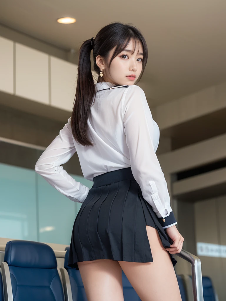 top-quality、8K、Realisticity、hi-school girl、独奏、校服、Clothes are sheer、I see underwear、a miniskirt、I don't wear a skirt、Panties are see-throulack underwear、big buttacing back、Looking back、Embarrassed look、Schools、early evening、‎Classroom、Do not output characters, naked asian, fuck behind, blowjob,