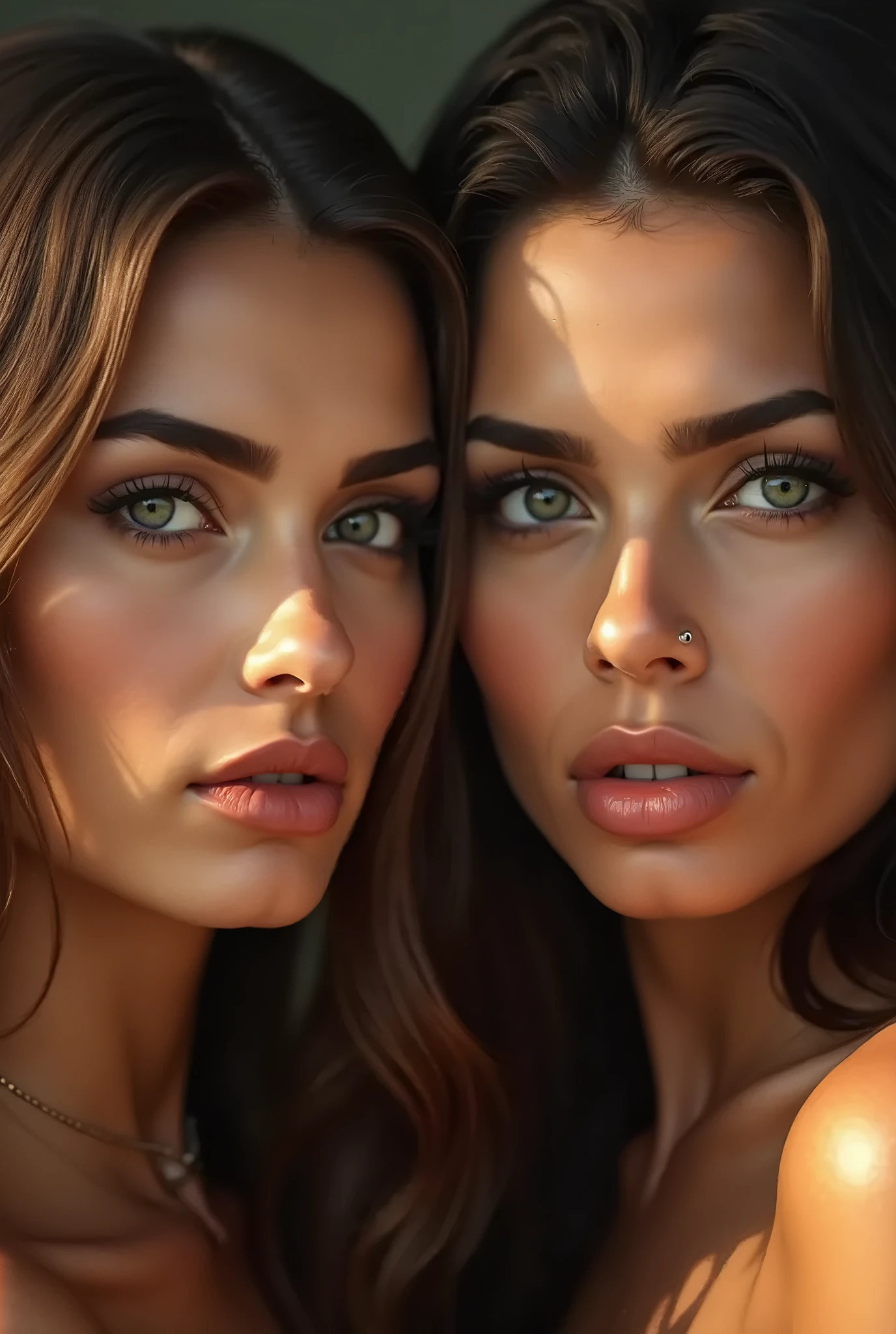 Foto hiperrealista en primer plano de (ALEXANDRA DADDARIO:1)(THYLANE BLONDEAU:0),20 years old,(ultrarealistic skin details:1.4),(full body shot:1.4), seductive cleavage