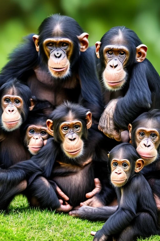 1 cheeky chimp family,1 baby chimpanzee,1 mother chimpanzee,1 father chimpanzee,thick diapers,adorable,playful,cute,mischievous,comical,detailed fur texture,expressive eyes and face,natural lighting,vibrant colors,highly detailed,photorealistic,8k,masterpiece