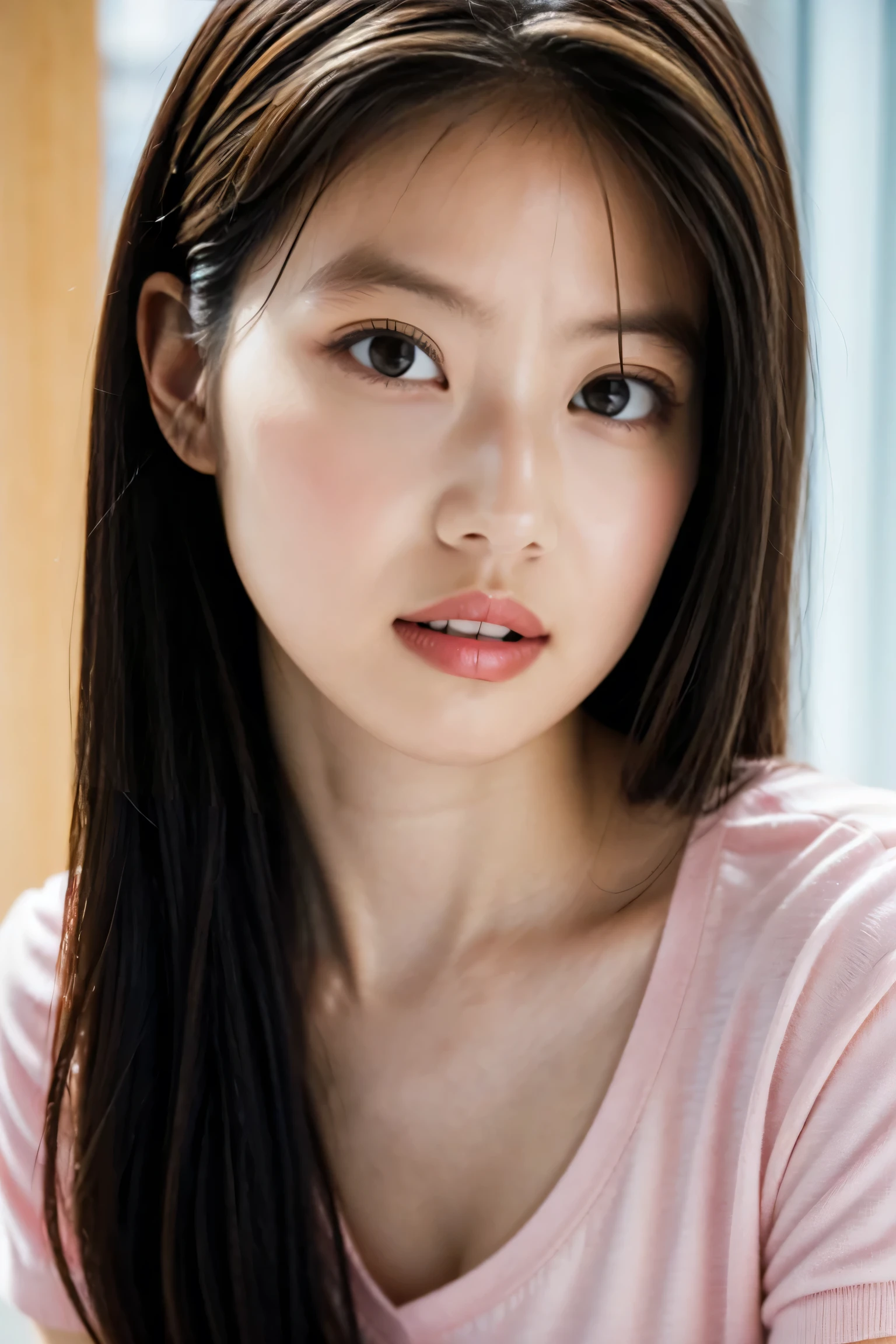 ((Please redeem, 8k, masterpiece :1.3)), Sharp focus:1.2, Bright colors, Professional Level, ((Bokeh effect)), Shallow depth of field, 20-year-old female, (Half Japanese, Half German woman), ((1 person)), A beautiful face with intelligence, Flexible body :1.3, Model body type:1.5, 頭w:1.4, Perfect Style:1.4, Realistic skin texture, White skin, Shiny skin, Narrow shoulders, Beautiful clavicle, length, Thin legs, The beauty of slim abs :1.2, Narrow waist :1.2, Detailed faces, Slim face contrast, Beautiful small face, Beautiful Nose, Highly detailed eyes, length, Narrow eyes, Brown eyes, double eyelid, Beautiful thin eyebrows, Thin and long eyelashes, Fuller lips, Glossy pink lips, Red cheeks., Beautiful Teeth, Beautiful actress' Perfect Makeup, Silver Necklace, Earrings, Light brown hair, Delicate and soft hair, (Tie your hair up, Fluffy short bob:1.2), Layered Cut, (Straight bangs:1.2), Mouth half open, Attractive looks, Looking into the camera, ((Sleep on your back:1.2)), (Full body image from thighs:1.5), Dynamic Lighting, (Short sleeve knit, See-through cardigan, Brightly colored thongs:1.4), ((I'Wrapped in a futon and doing naughty things., She ran her fingers along the crack between her legs.., Nipples visible through the gaps in her clothes:1.5)),
(White T-shirt)