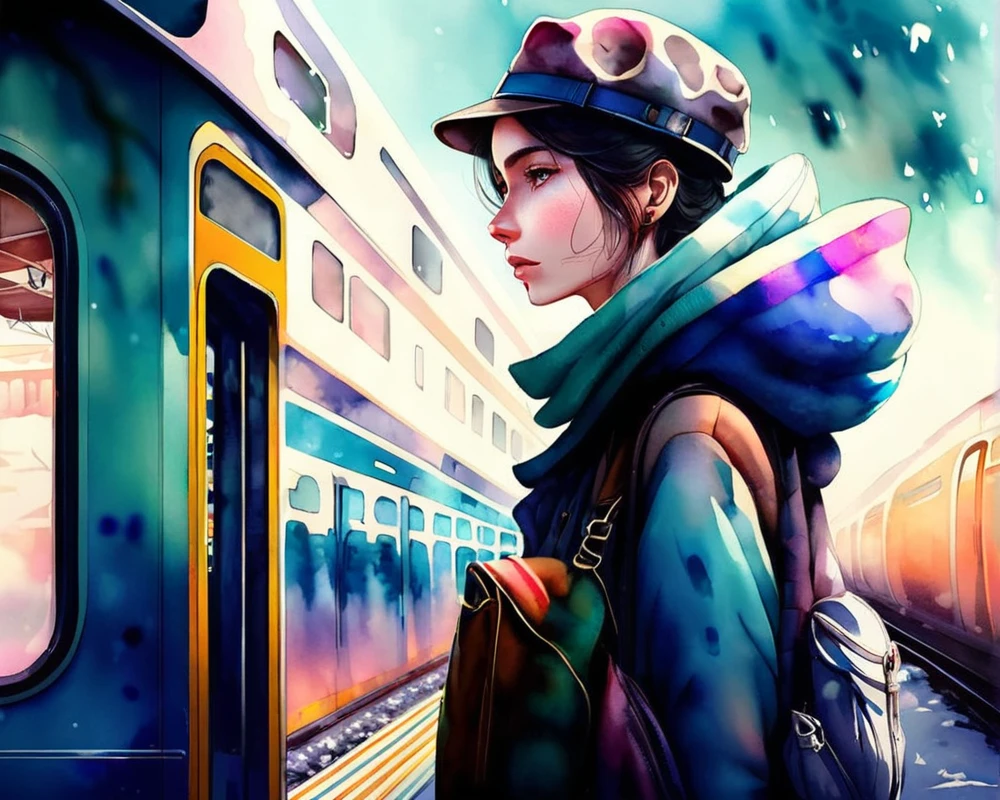 masterpiece, best quality, 1girl, (closeup), engineer, slim, (yelow coat, goggles), (repairing engine, smoking cigarette), serious, dirty face, wasteland, abandoned train station, industrial ruins, grey, desolate, dark, sketch