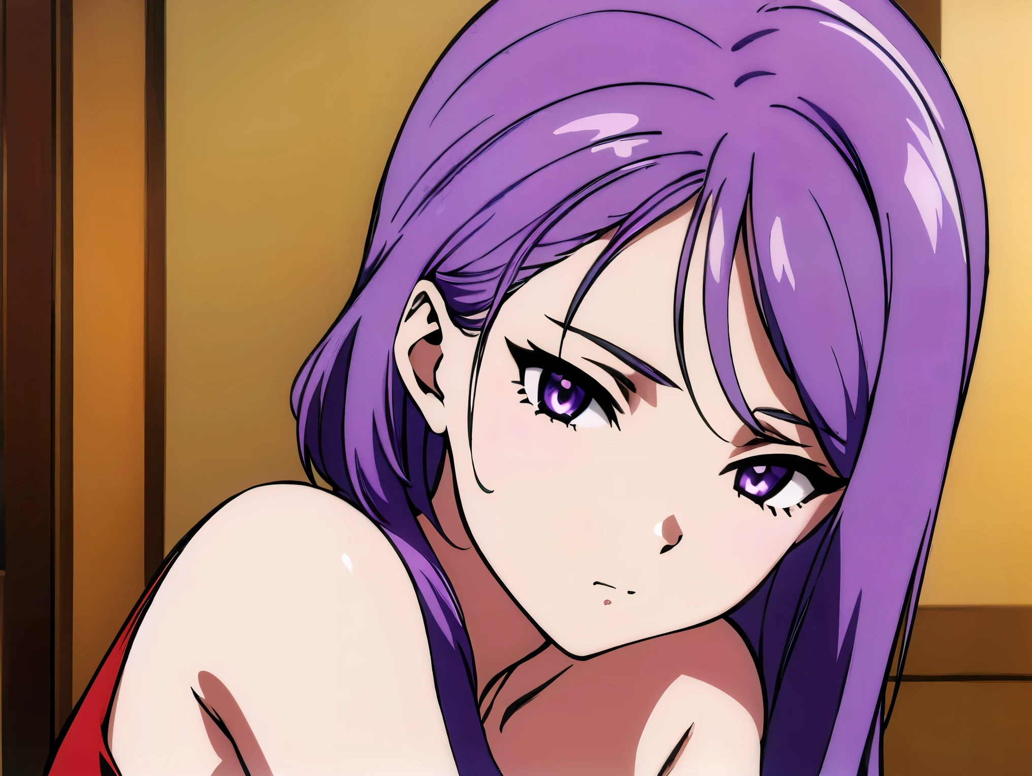 ((shinoa, small breasts, purple hair, hair between eyes)), (masterpiece, best quality, high resolution), 1girl, solo, sweat, nipples, pussy, spread pussy, standing, bad-girl, (((ass, low angle, from behind, mature female))), blush, beautiful body, beautiful nose, beautiful character design, perfect eyes, perfect face, alluring, wallpaper, perfect lighting, colorful, ultra highres, photography, 8K, HDR, (((shiny skin))), navel, ((anime)), looking at viewer, ((nude)), ((exterior, onsen, sunset))