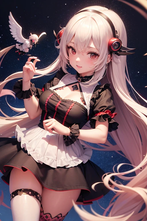 barbara_genshin, A young girl in (fishnet stockings) and bunny ears, bunny girl, ultrarealistic sweet bunny girl, pop up parade figure, seductive anime girl, bunny, anime figure, anime figurine, with long floppy rabbit ears, ((small lively breasts, feminine, small heads)), tits out, long hair fluttering, antique beauty, ((petite slender body:1.8)), detailed eyes, masterpiece, beautiful light up, perfect lighting, ultra-detailliert, ultra quality, HD, Nikon, realism, naughty pose, perfecteyes eyes, glamour shot, model, facial recognition, (nsfw:0.8), see-through, real skin texture, dynamic_facial_expression