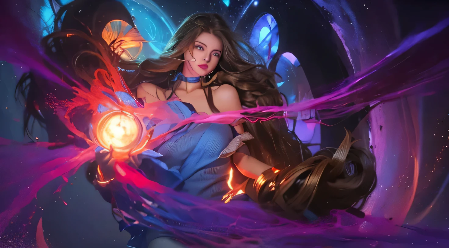 (1 female character), Zatana casting a powerful spell, turning the Joker into a beautiful woman, (1 female character), Harley Quinn watching with intense desire, magic aura, dark and mysterious atmosphere. --auto --s2