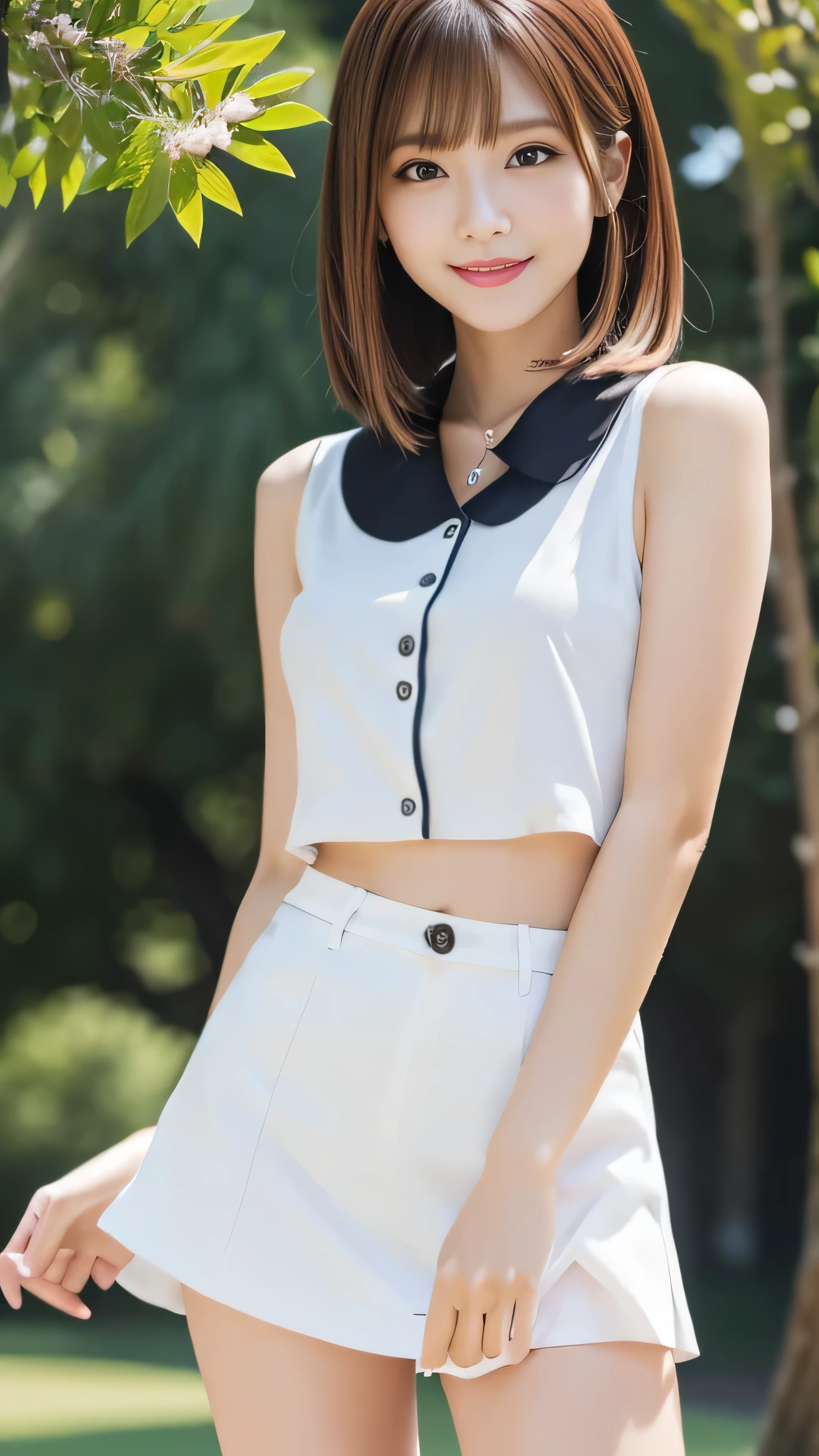 Please redeem、8K wallpaper、reality:1.4、Photographed in natural light、View your audience、background:Golf Course、One beautiful girl、japanese idol、2、Beautifully detailed eyes、Detailed face、Beautiful Skin、slender、Slim waist、Thin legs、Red lipstick、Glamorous hairstyle:1.8、Random hair color、Light Hair、Asymmetrical bangs、golfer 、smile:1.5、Seductive pose
