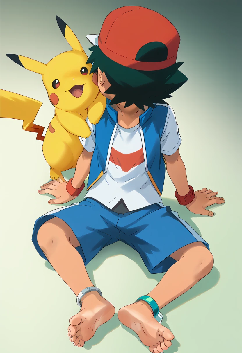 1 boy ash ketchum - pokemon x and y kiss 1 girl foot focus barefoot toes sole ankle bangle toes rings chloe cerise (pokemon) barefoot toes sole ankle bangle toes rings slime happy.colour