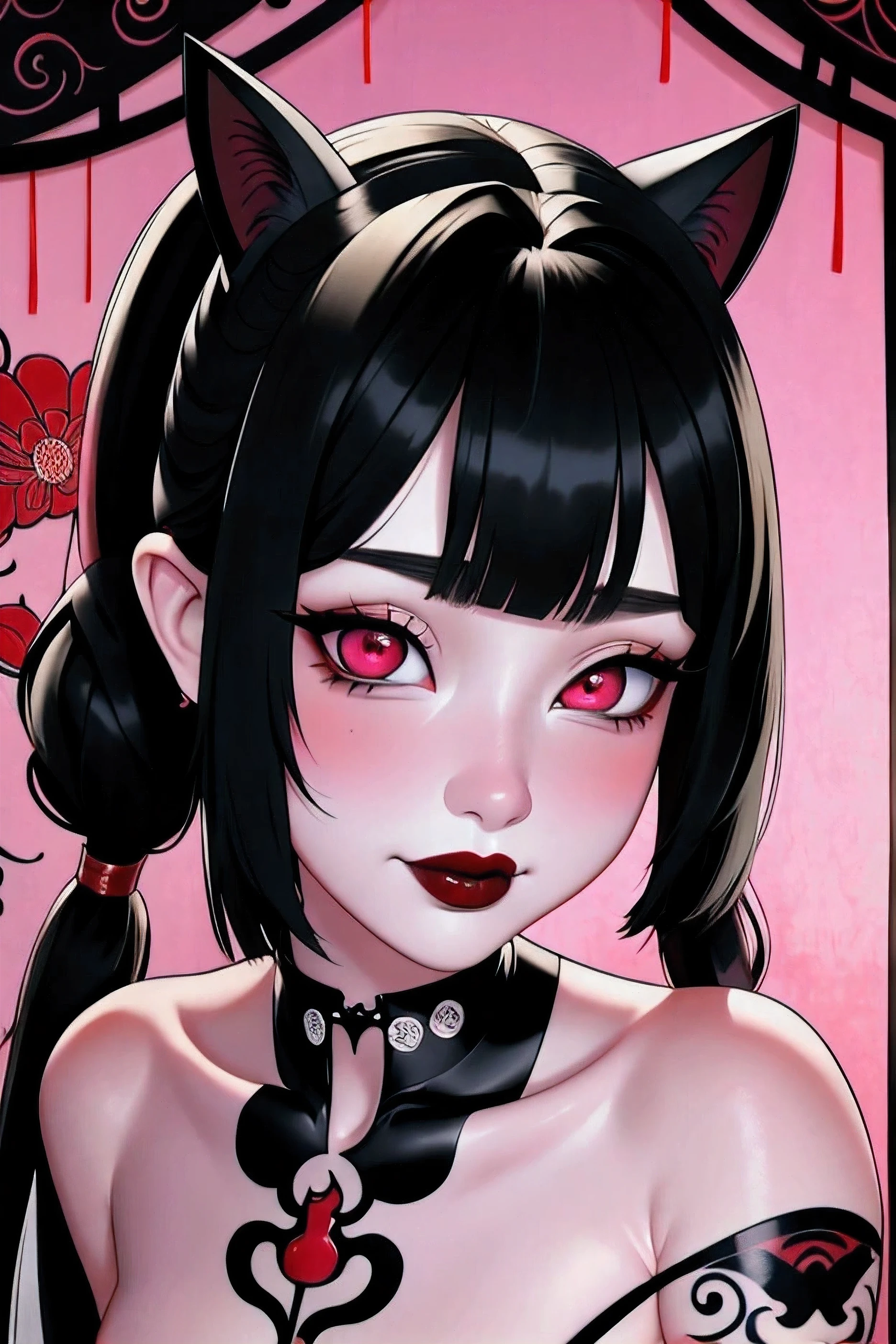 5 year old black haired Japanese style demon girl,Dark Girl,,Close-up naked whole body evil face nihilistic face scheming face'Eyes wearing silver-white mirrored lens sunglasses、I looked at the world reflected in the lenses of my sunglasses...(Side Pony,Colorful Hair),