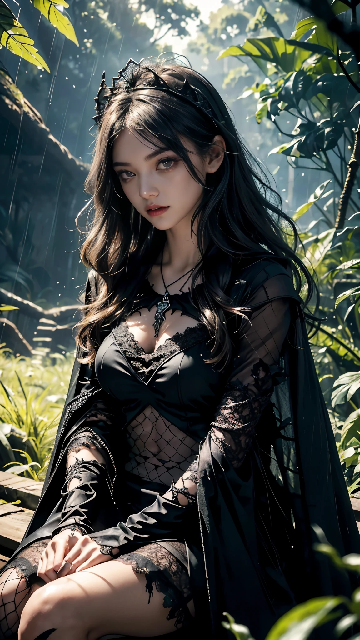 [Detailed illustrations, art based on extremely ideal anatomy, very detailed and detailed drawings, slow and delicate lines, realistic texture expression],((Color tressed main lines)),(Artwork with outstanding craftsmanship),(Midnight ruins (Background of a stone castle leaking in moonlight)) Full Moon,Vampire Girl Japanese Beauty ((Beautiful but sick face, sunken eyes)) Skinny 13 years old (delicate and bony figure) Bare feet (((straight cropped bangs)) Fine beautiful straight long hair (black cat),(Beautiful skin shining on the moon (pale skin)),Cloak of darkness (ribbon lace embroidery),(ephemeral melancholy)) (Moonlight))) Gravure (Sedentary) ((Tindall effect)),((Dark fantasy)),((Fine and beautiful skin expression ( Transparency))),((Clear gaze)),((Perfect eye details (Beautifully drawn pupils))),(Beautiful perfect face (Realistic face details)),((Beautiful hair details)),(Proportioned and perfect proportions)),(High-level built design,((Advanced structural understanding of materials)),Ideal color coordination),((Artistic decoration)) ((High-density detail)),((Detail,High definition)),[(Ultra-precision detail),((Multilayer texture)),HighQuality,High Resolution],((Accurate simulation of light-material interaction, understanding of air flow,Mechanically correct representation)),(((Visual art with narrative)).