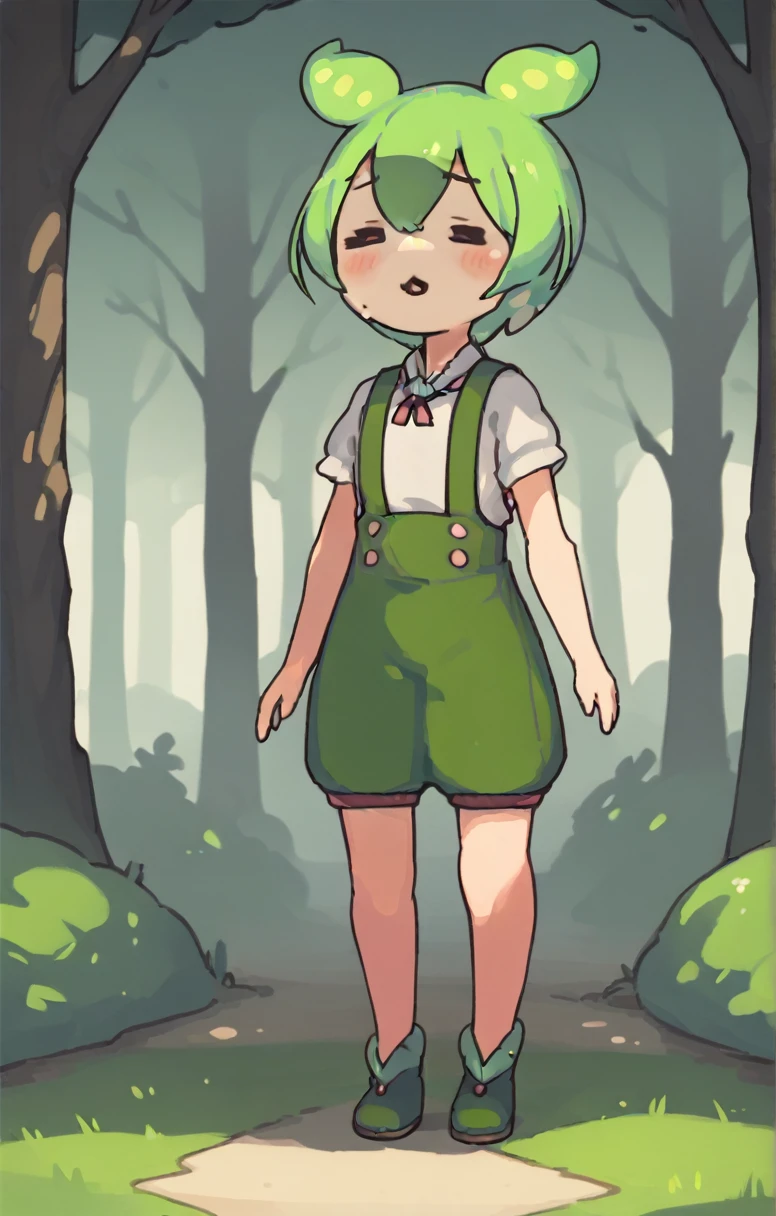 A cute girl Zundamon is walking through the forest