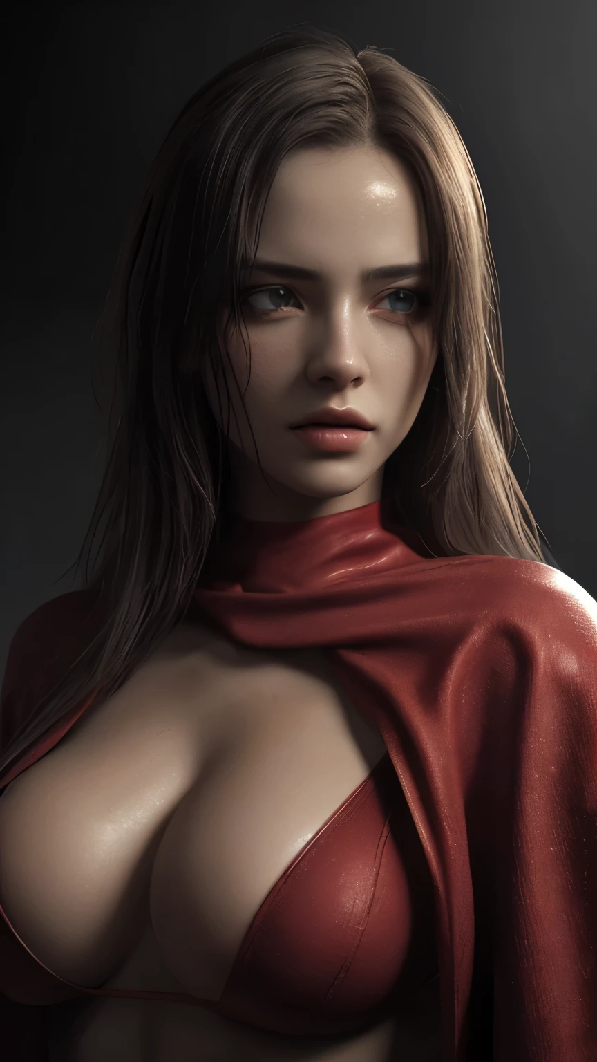 a hot beautiful woman with large breasts, red cloths, detailed facial features, flawless skin, seductive gaze, matte style, photorealistic, 8k, high quality, studio lighting, ultra-detailed, hyper realistic, intricate details, realistic skin texture, volumetric lighting, cinematic composition, dramatic atmosphere, chiaroscuro lighting, moody color palette, ethereal, sensual, alluring, captivating, full body