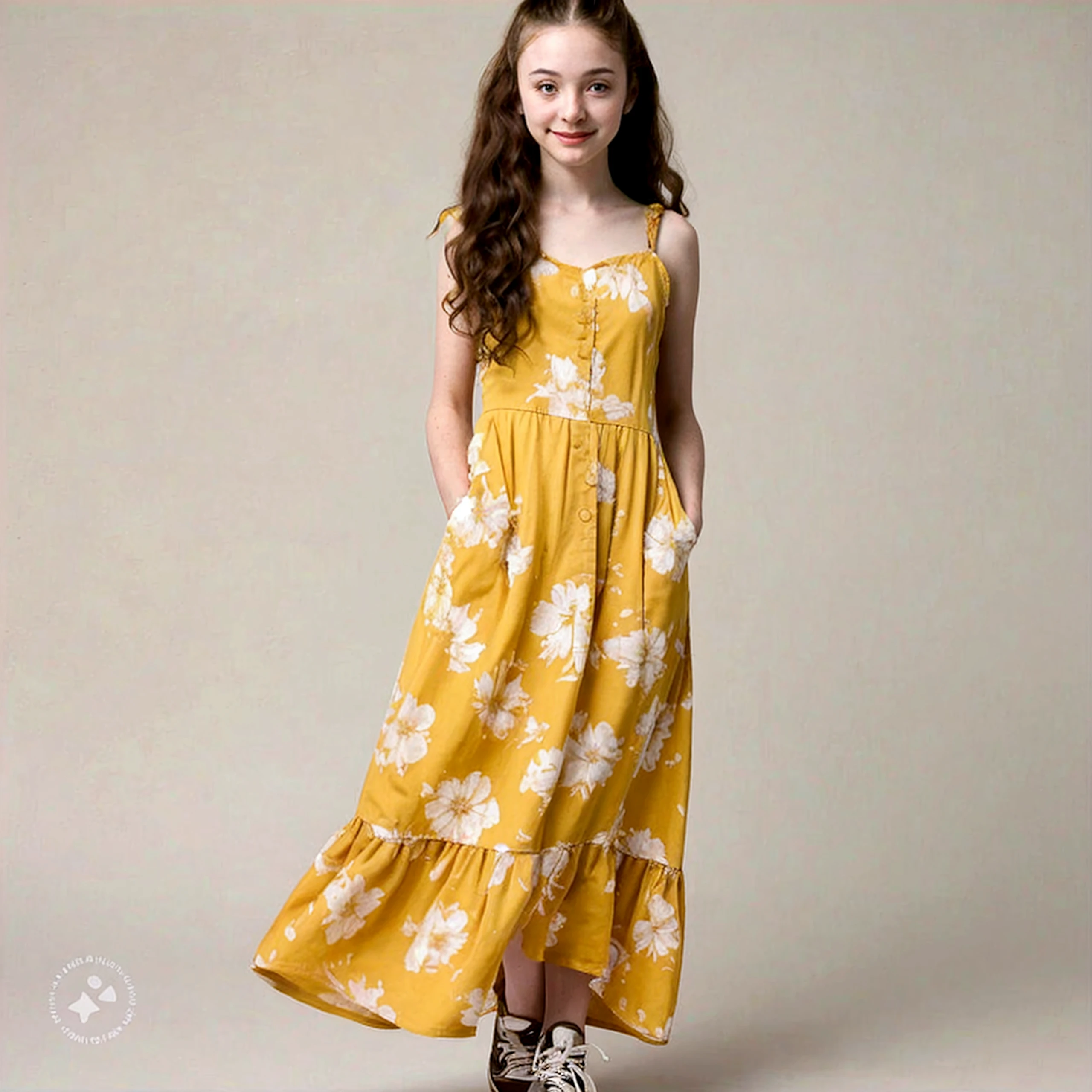 Fashion photography of children and mom, yellow plaid dress, strong sense of design, middle ground, 8-year-old girl, little girl from England, shoulder-length hair, hair accessories, delicate skin, cute and lively, simple background, high texture, backlight, studio professional lighting --auto --s2