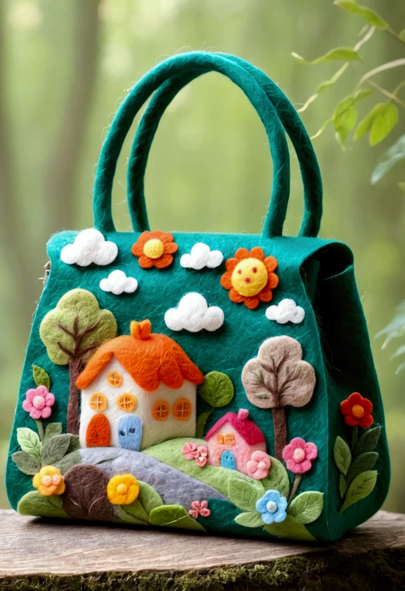 felt art：A felt handbag，Forest themed pattern。Product Image