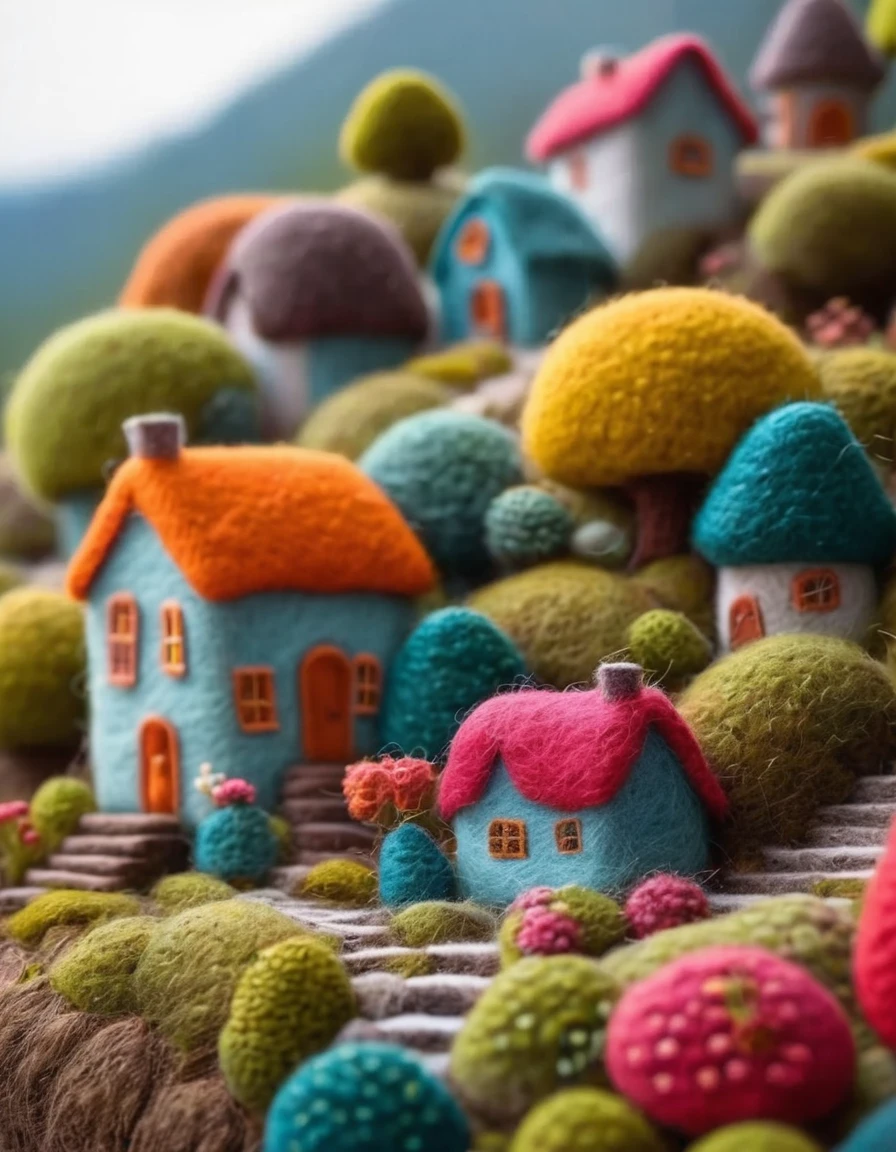 Very strong felt style. Micro Landscape， Lovely house，Rich colors