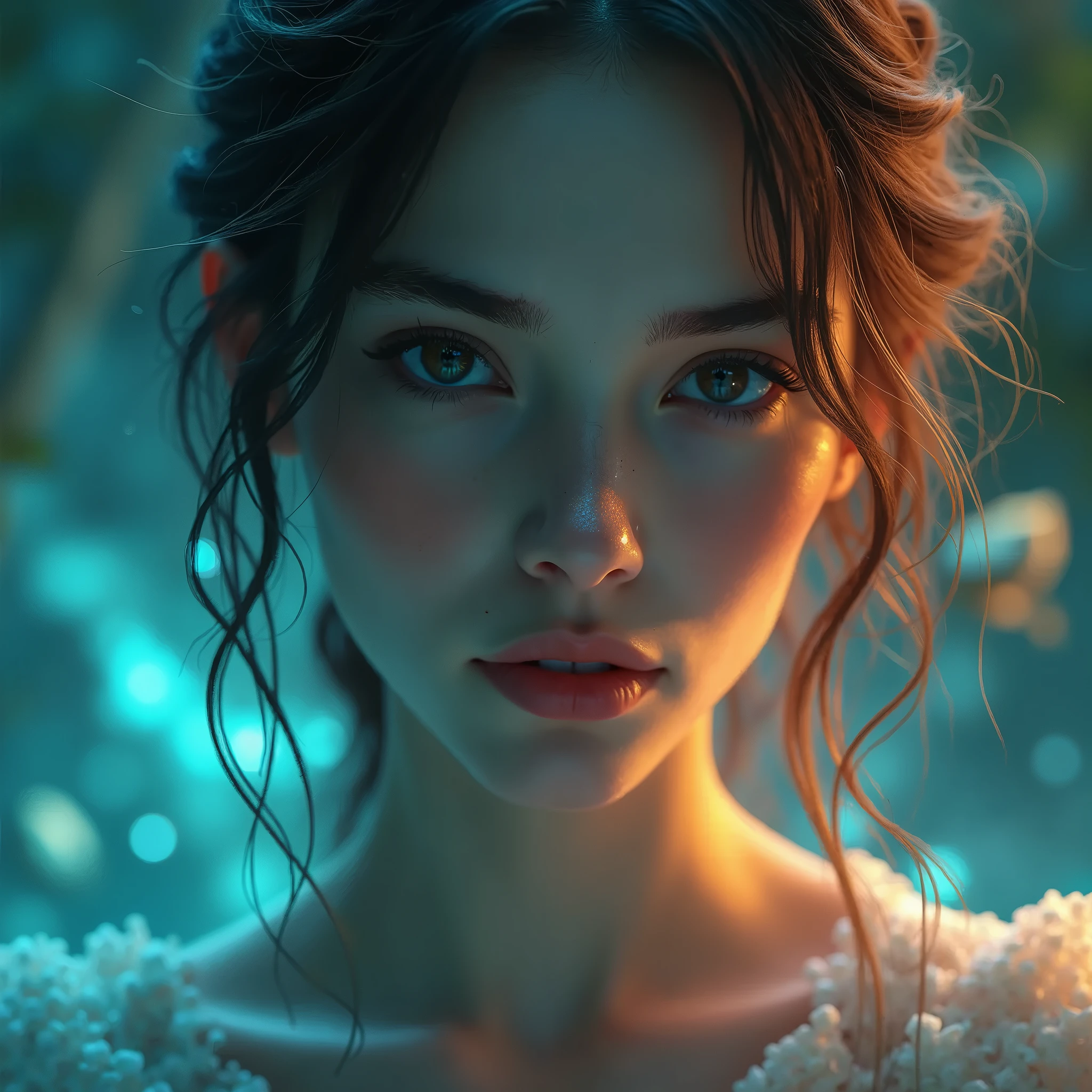 Portrait of a woman with blue eyes and a white dress - SeaArt AI