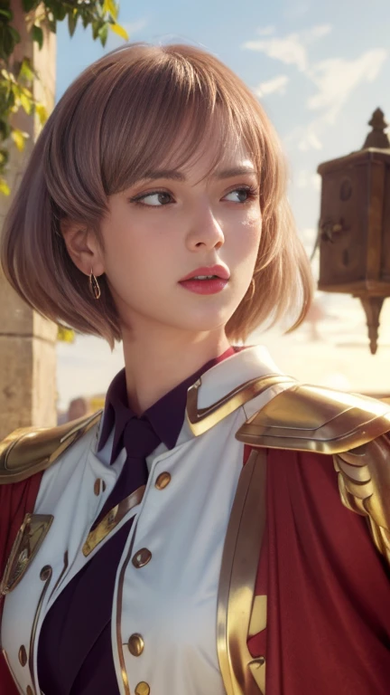 ((masterpiece))), ((Best Quality))), ((Super detailed)), (Surreal), (Highly detailed CG illustrations), Cinematic Light, Realistic, Very beautiful young woman,sexy, light makeup, Complex Details EABA, Red Cape, spear