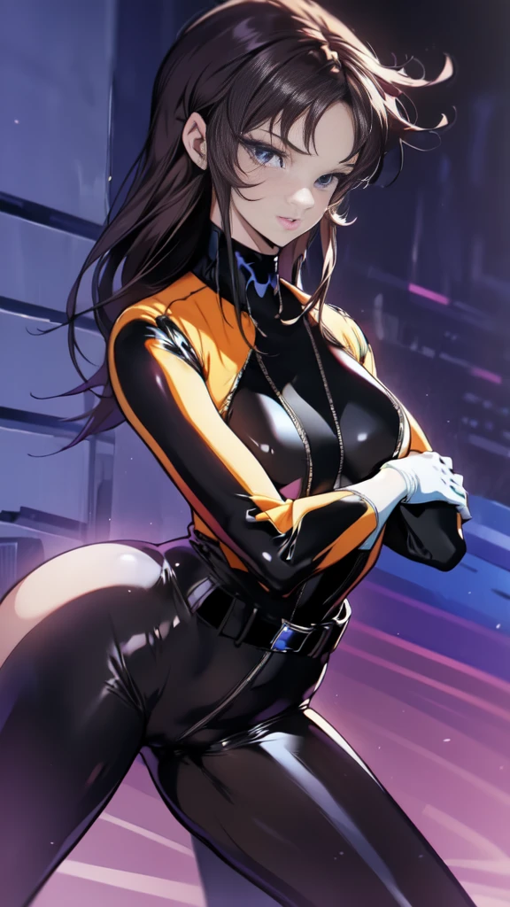 {{{{masterpiece}}}}, {{{Super detailed}}}, {{{high resolution}}}, {{good anatomy}}, (((best quality))),((emerald eyes,brown hair)),{{Extremely detailed and refined}}, {4k CG wallpaper}, {{illustration}}, ((dark skin,african lady,dark brown skin)),(((Side face contour,Close-up,,detailed face,bigger eyeballs))),(ponytail|undercut|Detailed hair|blunt bangs|shiny hair),(((full latex suit,long sleeves))),{shiny texture},(arch canthus),{{{emotionless,milf,mature}}},(lesbian,mystery,intoxicated lady,1 woman:1),(Color difference:1.2),(small breasts),(simple background),The details are complex[、movie lighting、Reflectors、a Canon EOS R5、50mm lens、f / 2.8、shot at 8k resolution、