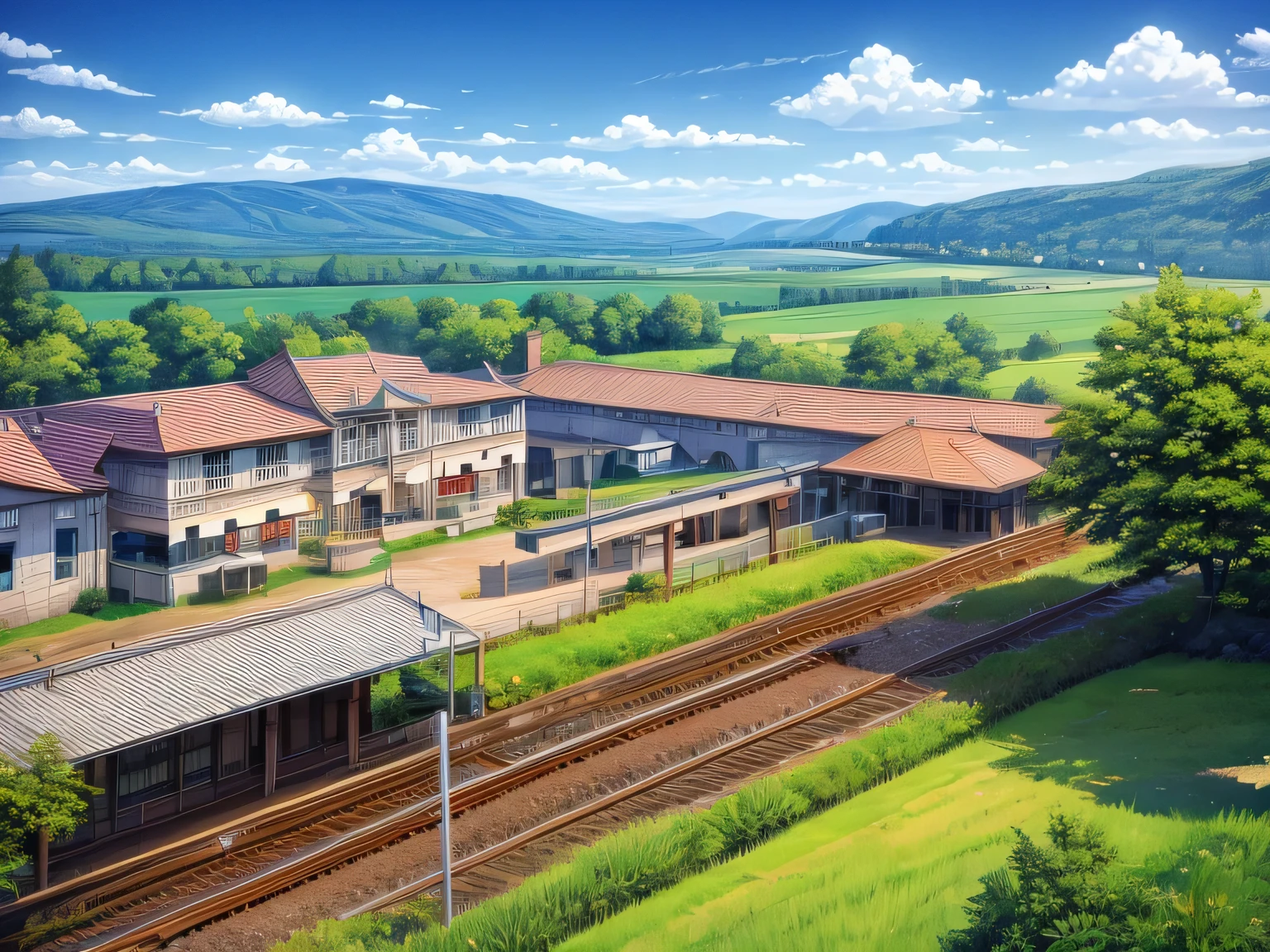 Train Station　countryside　Illustration