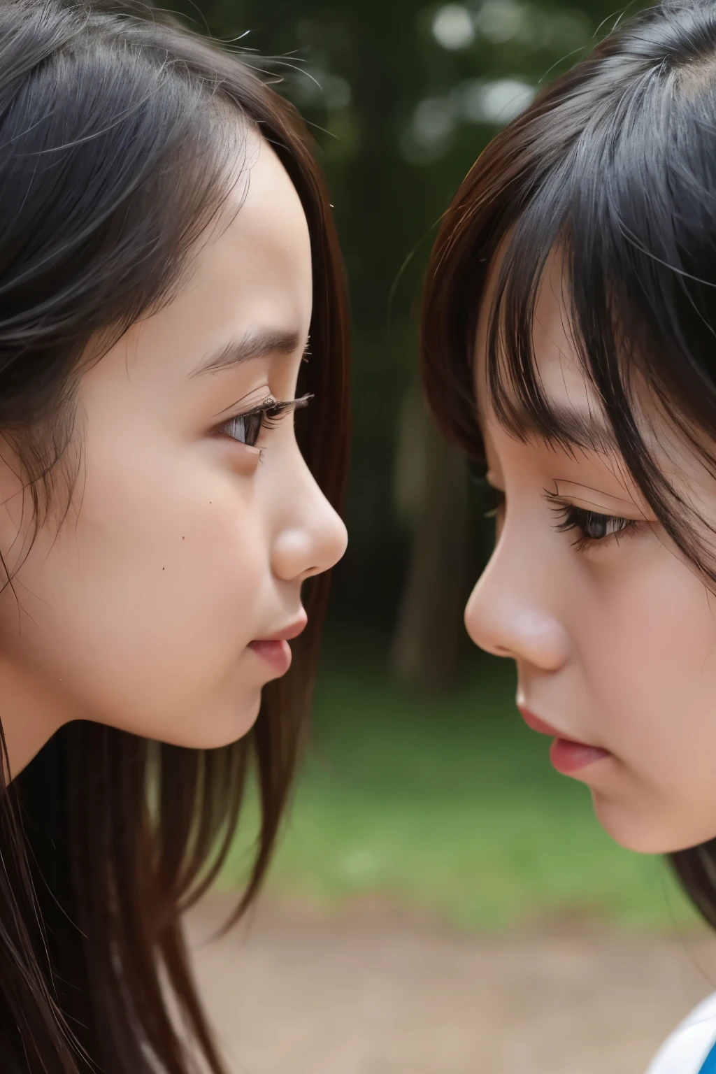 45-year-old married woman、Confessing to a small-breasted and unattractive female college student、Long Black Hair、Puzzled、Love confession scene、from the front、Not cute、Choibusu、A Cup